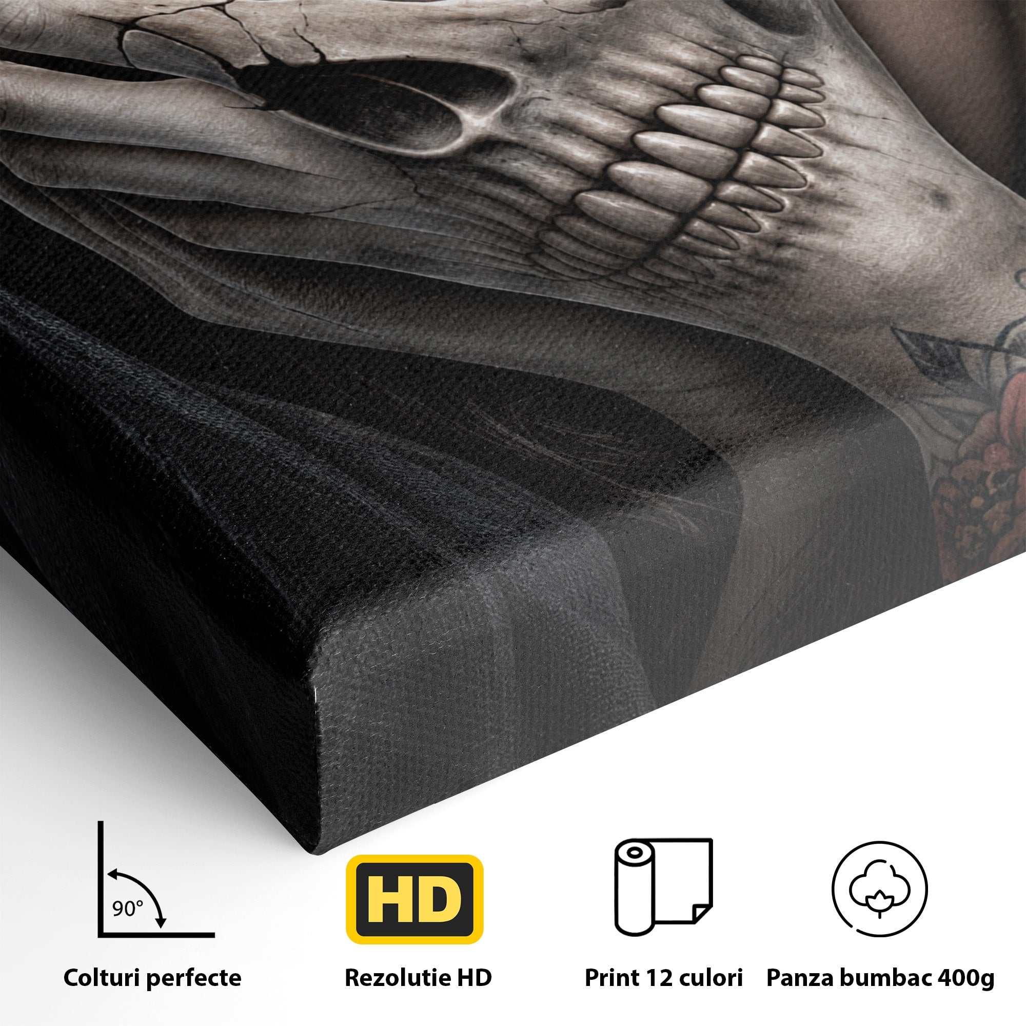 Tablou Canvas Premium LuxCanva® U1088, Privire Intunecata, Portret, Craniu, Mister, Intuneric, Detaliu, Dormitor, Living, Culori Vibrante