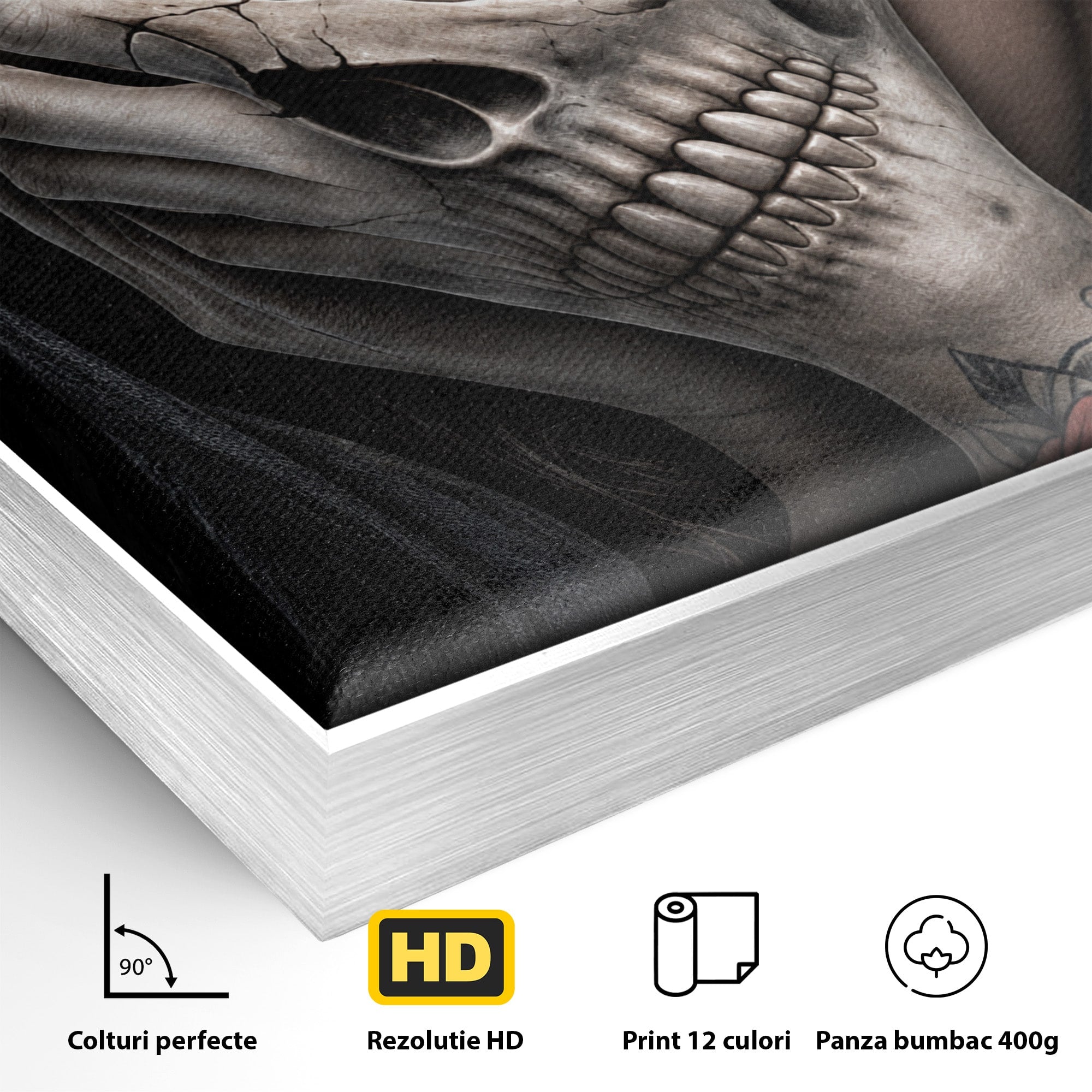 Tablou Canvas Premium LuxCanva® U1088, Privire Intunecata, Portret, Craniu, Mister, Intuneric, Detaliu, Dormitor, Living, Culori Vibrante