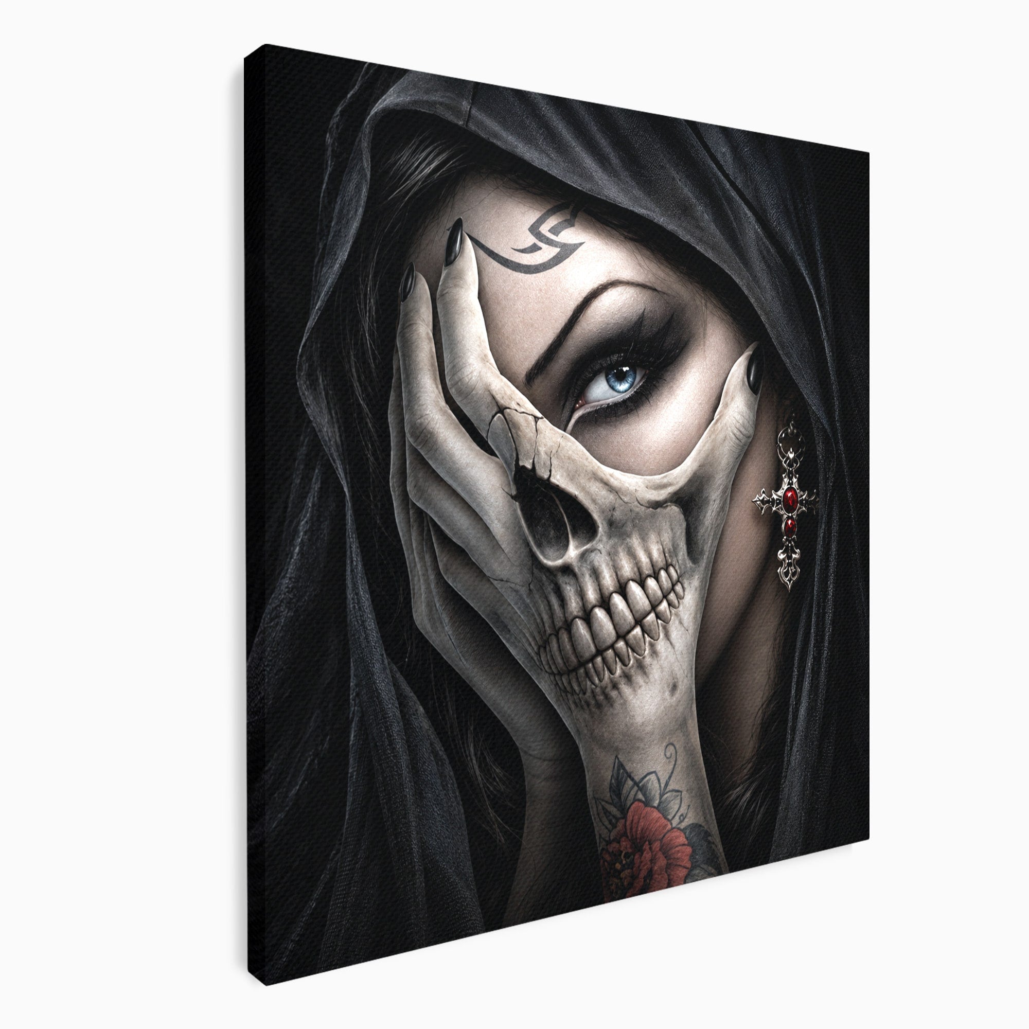 Tablou Canvas Premium LuxCanva® U1088, Privire Intunecata, Portret, Craniu, Mister, Intuneric, Detaliu, Dormitor, Living, Culori Vibrante