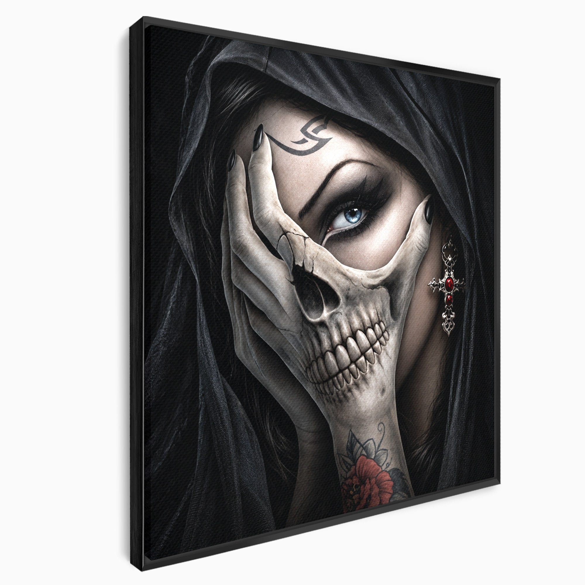 Tablou Canvas Premium LuxCanva® U1088, Privire Intunecata, Portret, Craniu, Mister, Intuneric, Detaliu, Dormitor, Living, Culori Vibrante