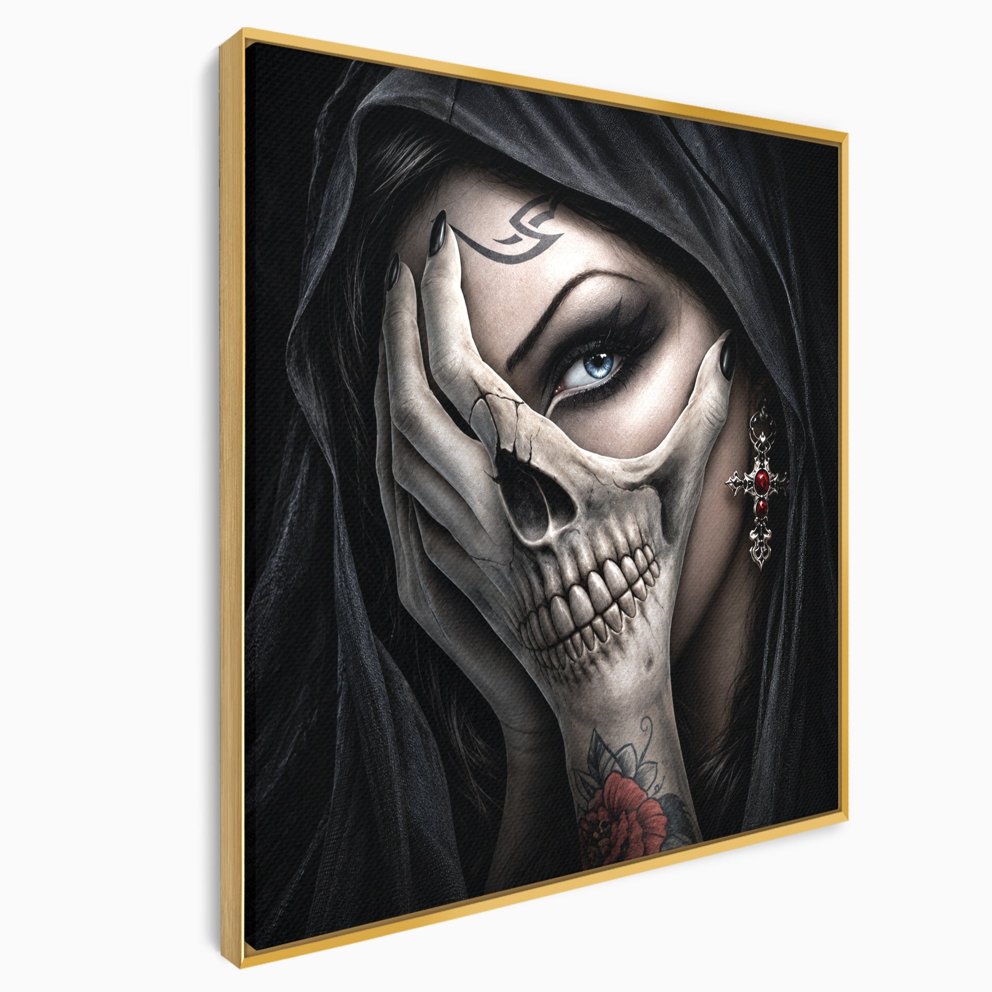 Tablou Canvas Premium LuxCanva® U1088, Privire Intunecata, Portret, Craniu, Mister, Intuneric, Detaliu, Dormitor, Living, Culori Vibrante