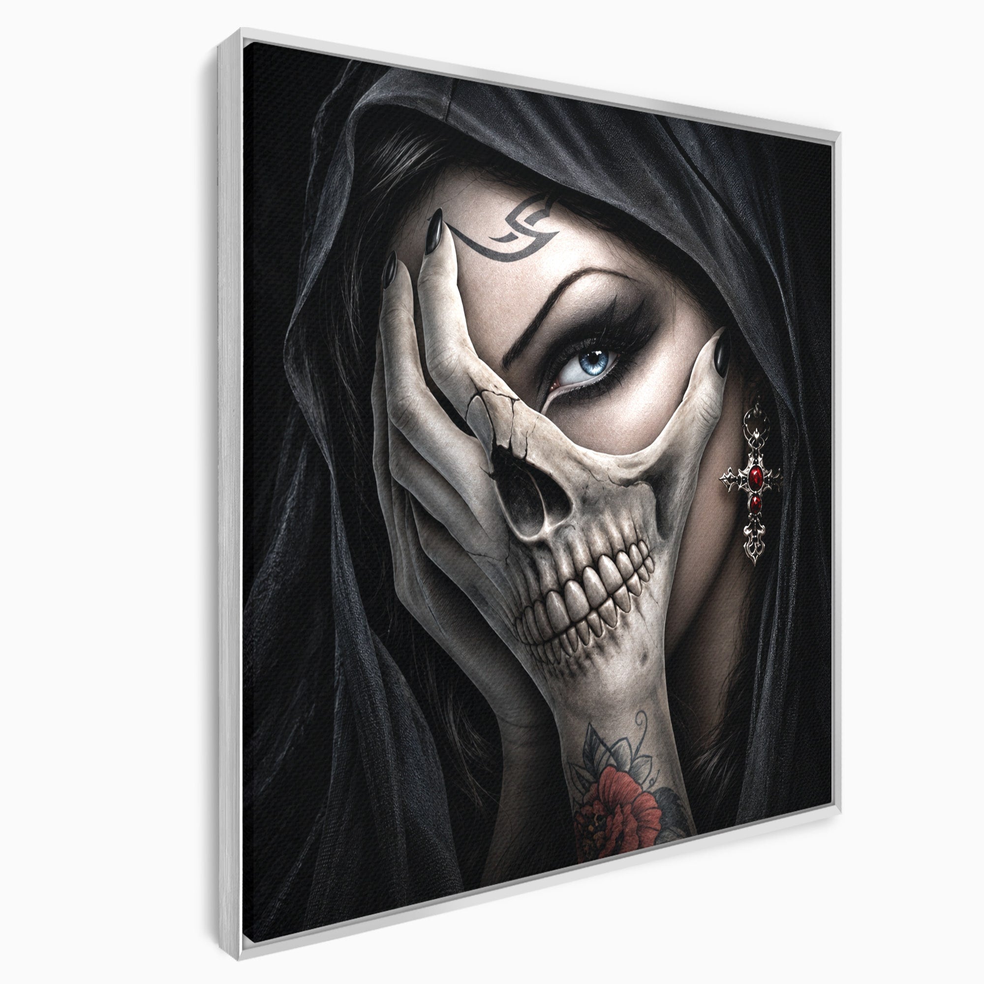 Tablou Canvas Premium LuxCanva® U1088, Privire Intunecata, Portret, Craniu, Mister, Intuneric, Detaliu, Dormitor, Living, Culori Vibrante