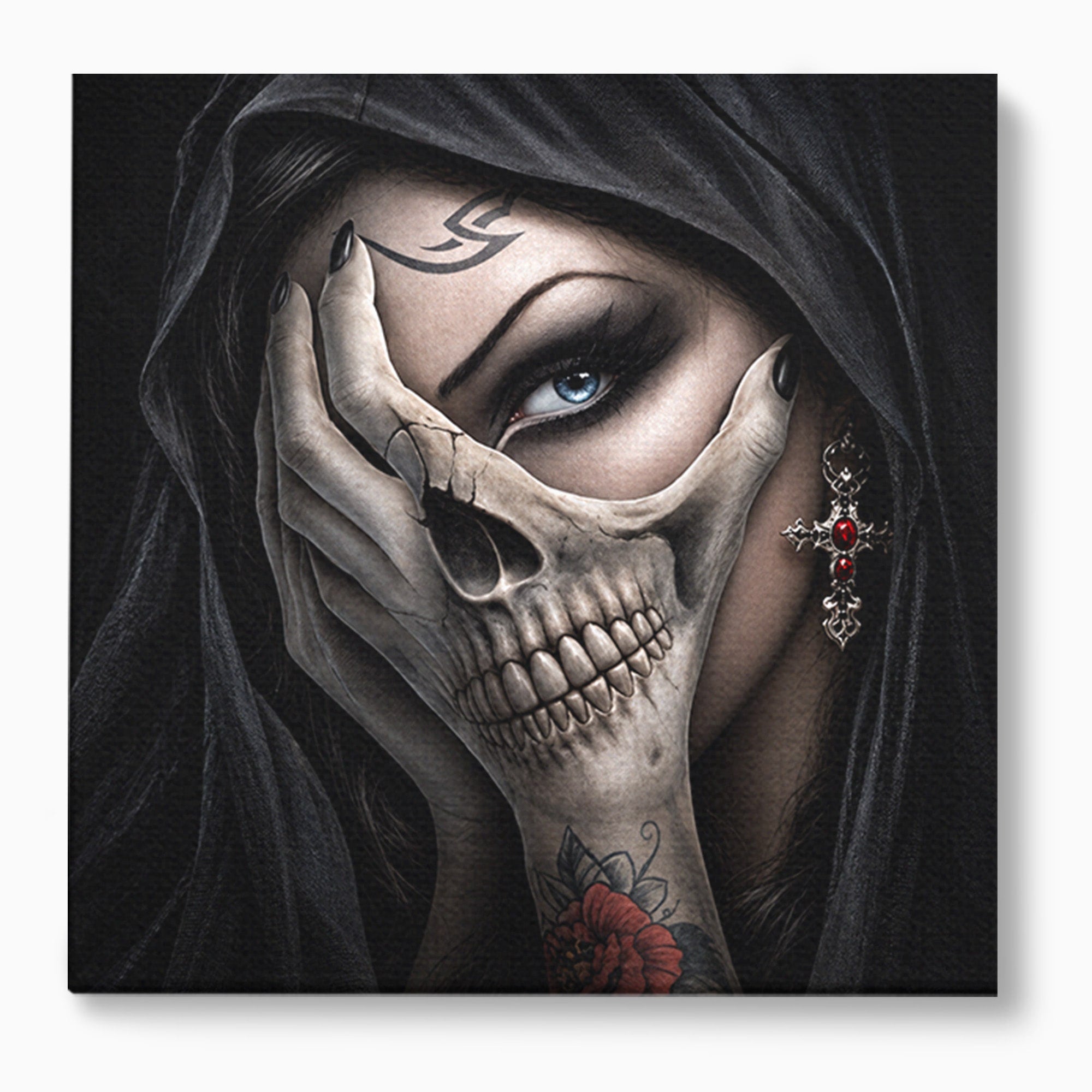Tablou Canvas Premium LuxCanva® U1088, Privire Intunecata, Portret, Craniu, Mister, Intuneric, Detaliu, Dormitor, Living, Culori Vibrante