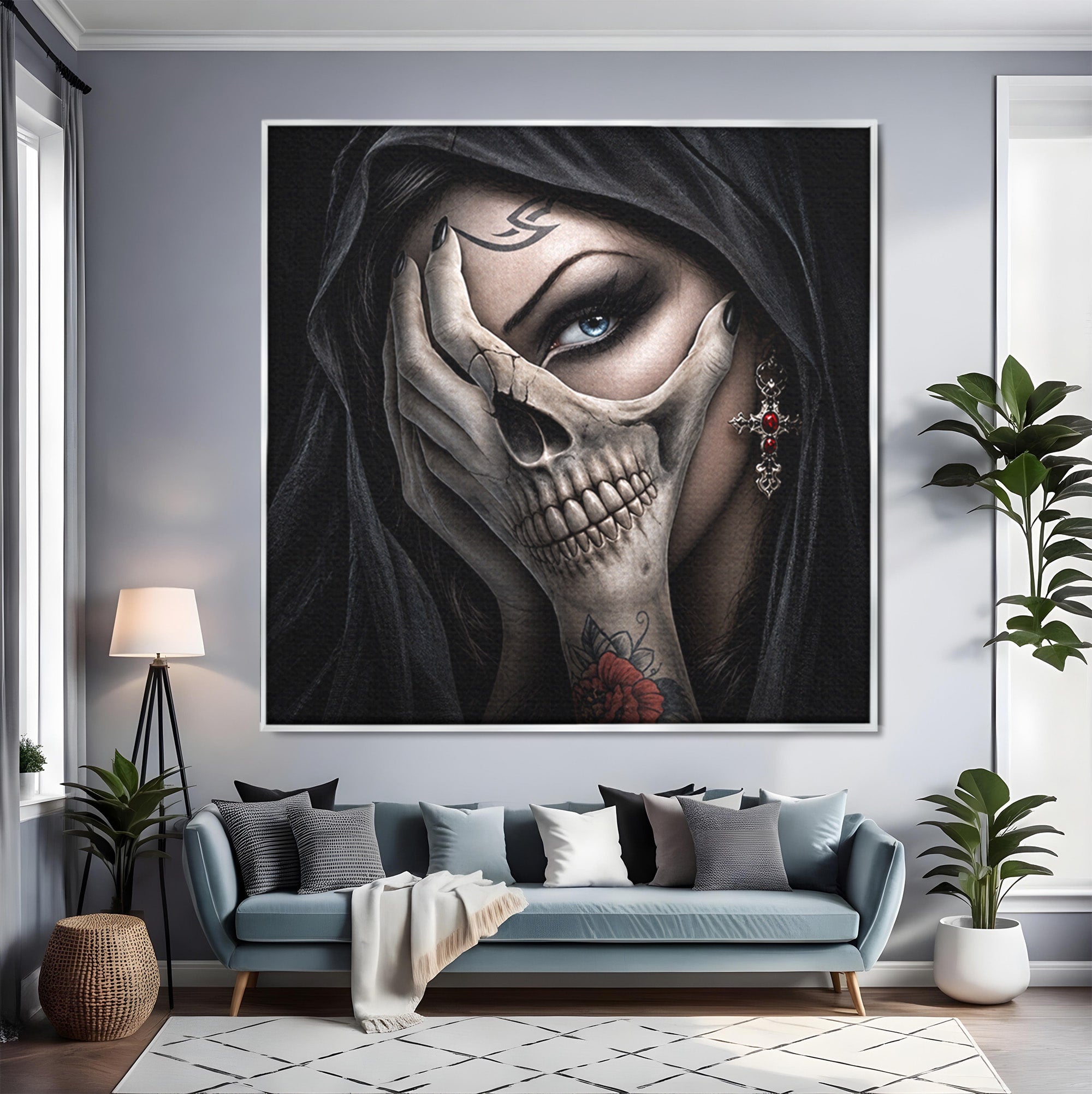 Tablou Canvas Premium LuxCanva® U1088, Privire Intunecata, Portret, Craniu, Mister, Intuneric, Detaliu, Dormitor, Living, Culori Vibrante