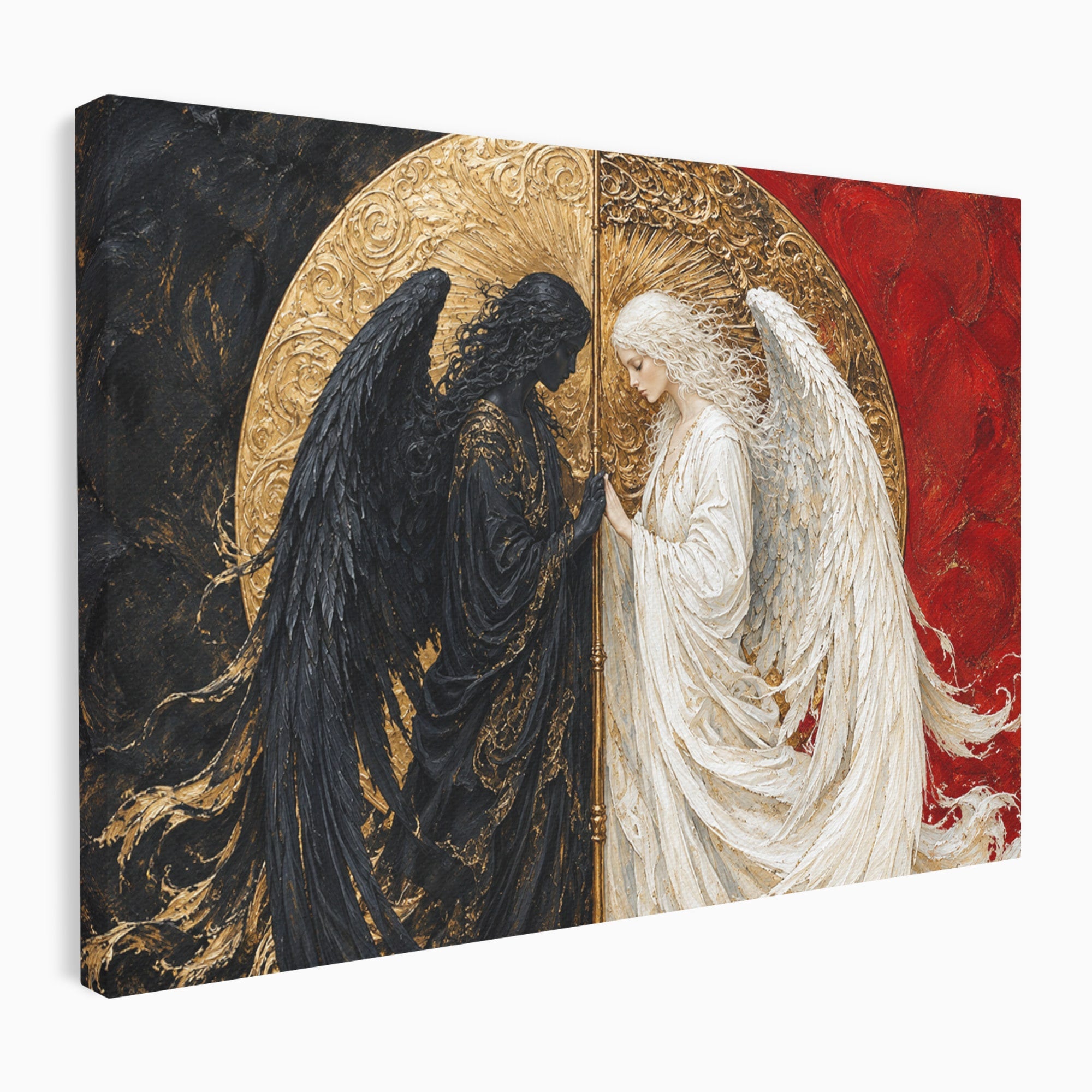 Tablou Canvas Premium LuxCanva® U1090, Ingerul si Demonul, Dualitate, Simbolism, Demon, Inger, Dormitor, Culori Vibrante