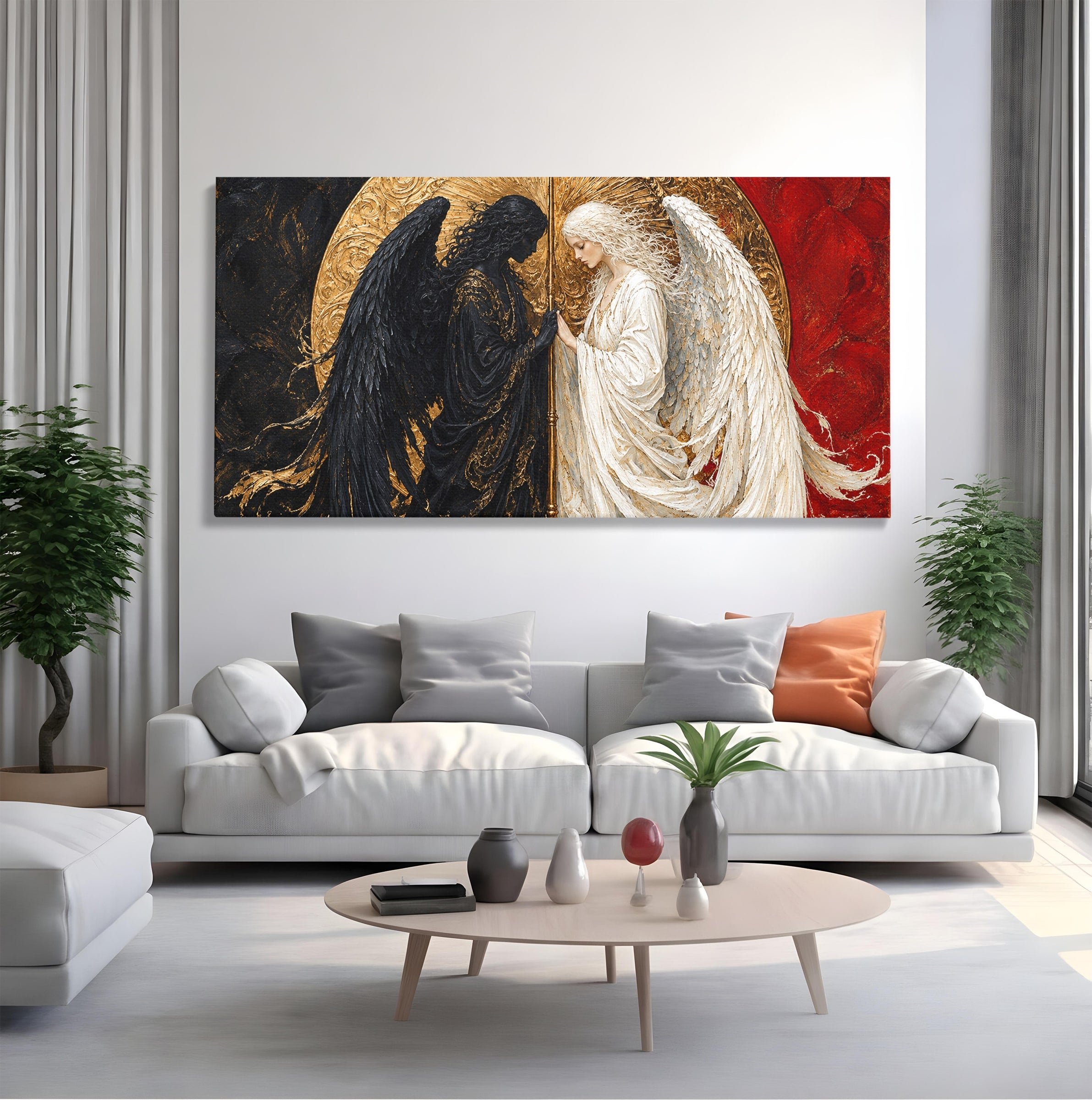 Tablou Canvas Premium LuxCanva® U1090, Ingerul si Demonul, Dualitate, Simbolism, Demon, Inger, Dormitor, Culori Vibrante
