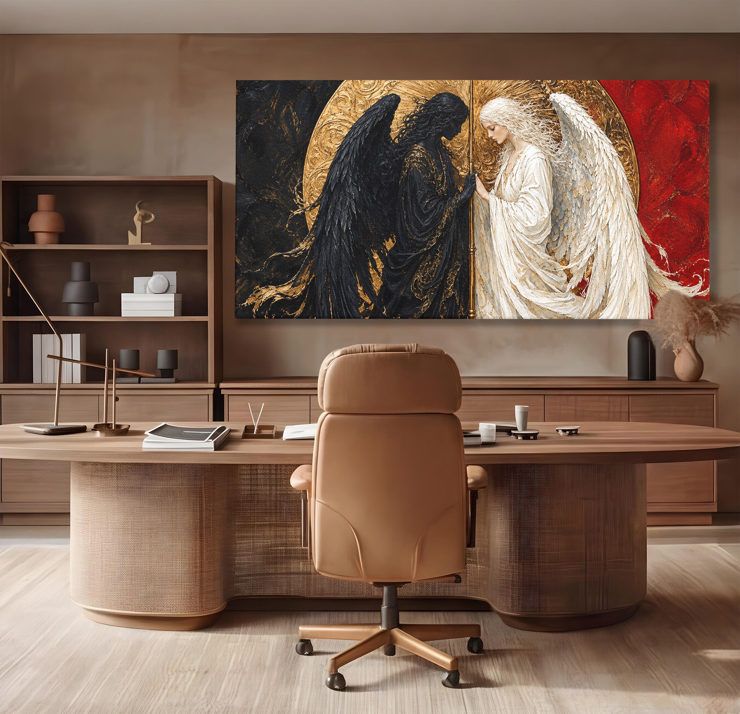 Tablou Canvas Premium LuxCanva® U1090, Ingerul si Demonul, Dualitate, Simbolism, Demon, Inger, Dormitor, Culori Vibrante