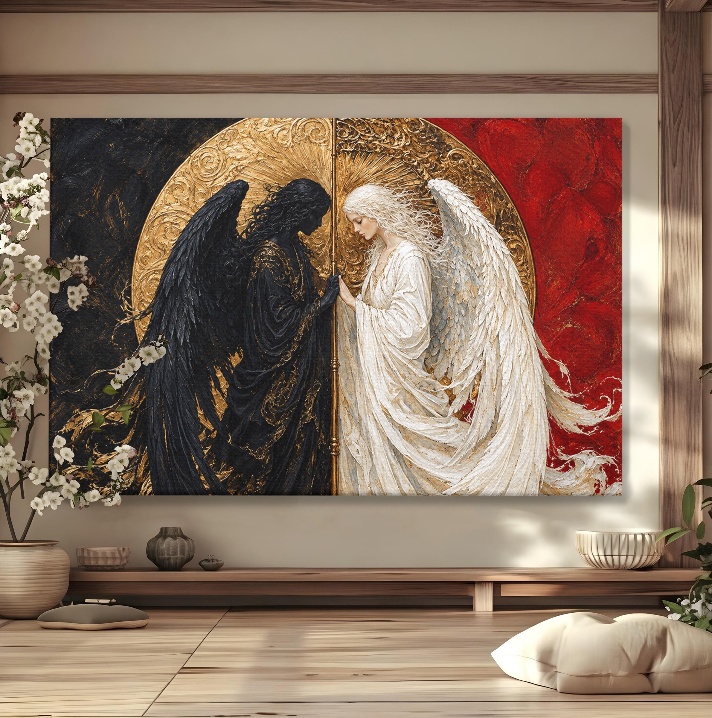 Tablou Canvas Premium LuxCanva® U1090, Ingerul si Demonul, Dualitate, Simbolism, Demon, Inger, Dormitor, Culori Vibrante