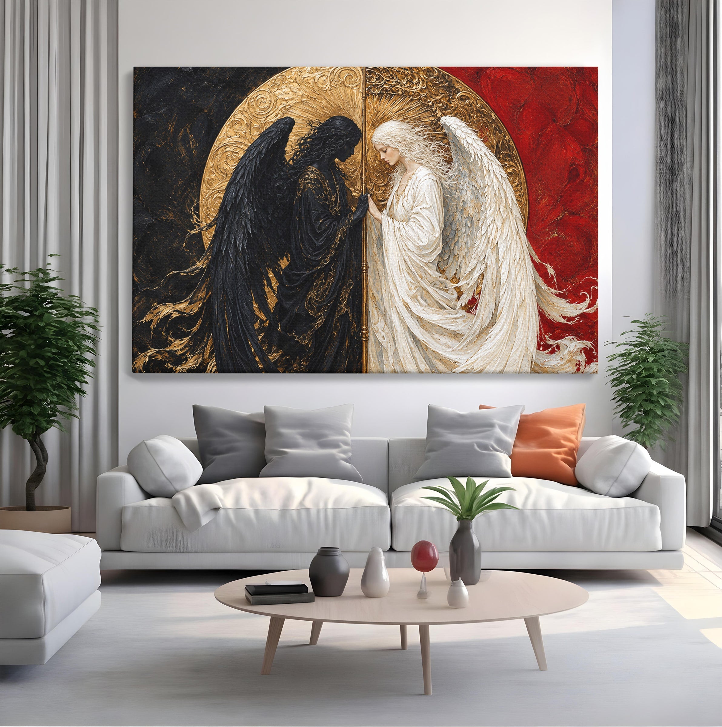Tablou Canvas Premium LuxCanva® U1090, Ingerul si Demonul, Dualitate, Simbolism, Demon, Inger, Dormitor, Culori Vibrante