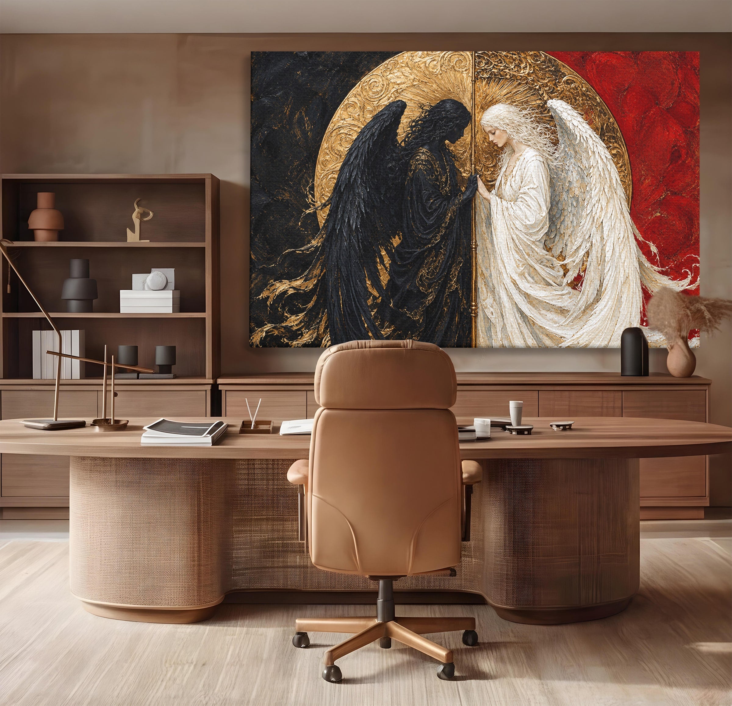 Tablou Canvas Premium LuxCanva® U1090, Ingerul si Demonul, Dualitate, Simbolism, Demon, Inger, Dormitor, Culori Vibrante