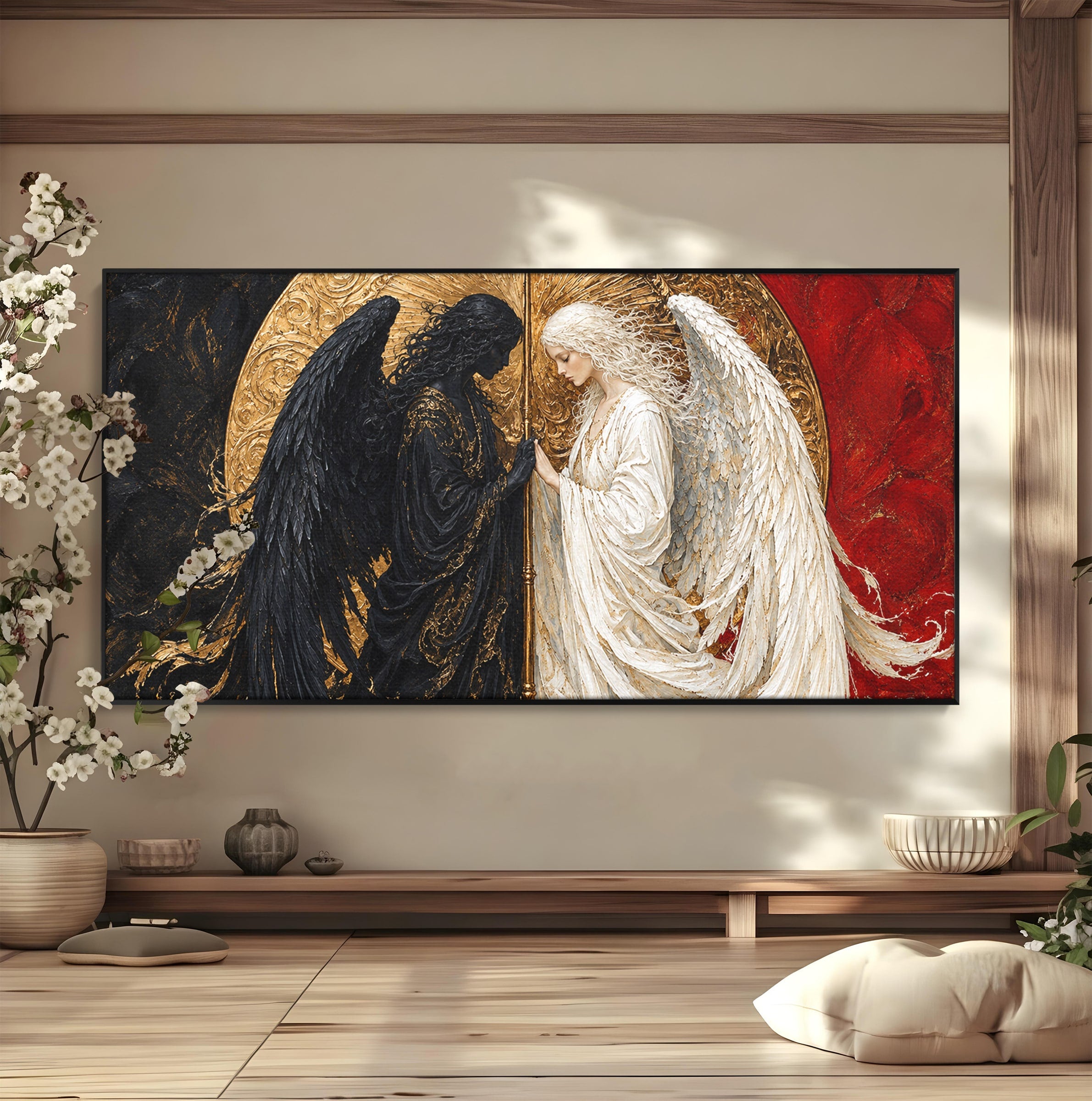 Tablou Canvas Premium LuxCanva® U1090, Ingerul si Demonul, Dualitate, Simbolism, Demon, Inger, Dormitor, Culori Vibrante