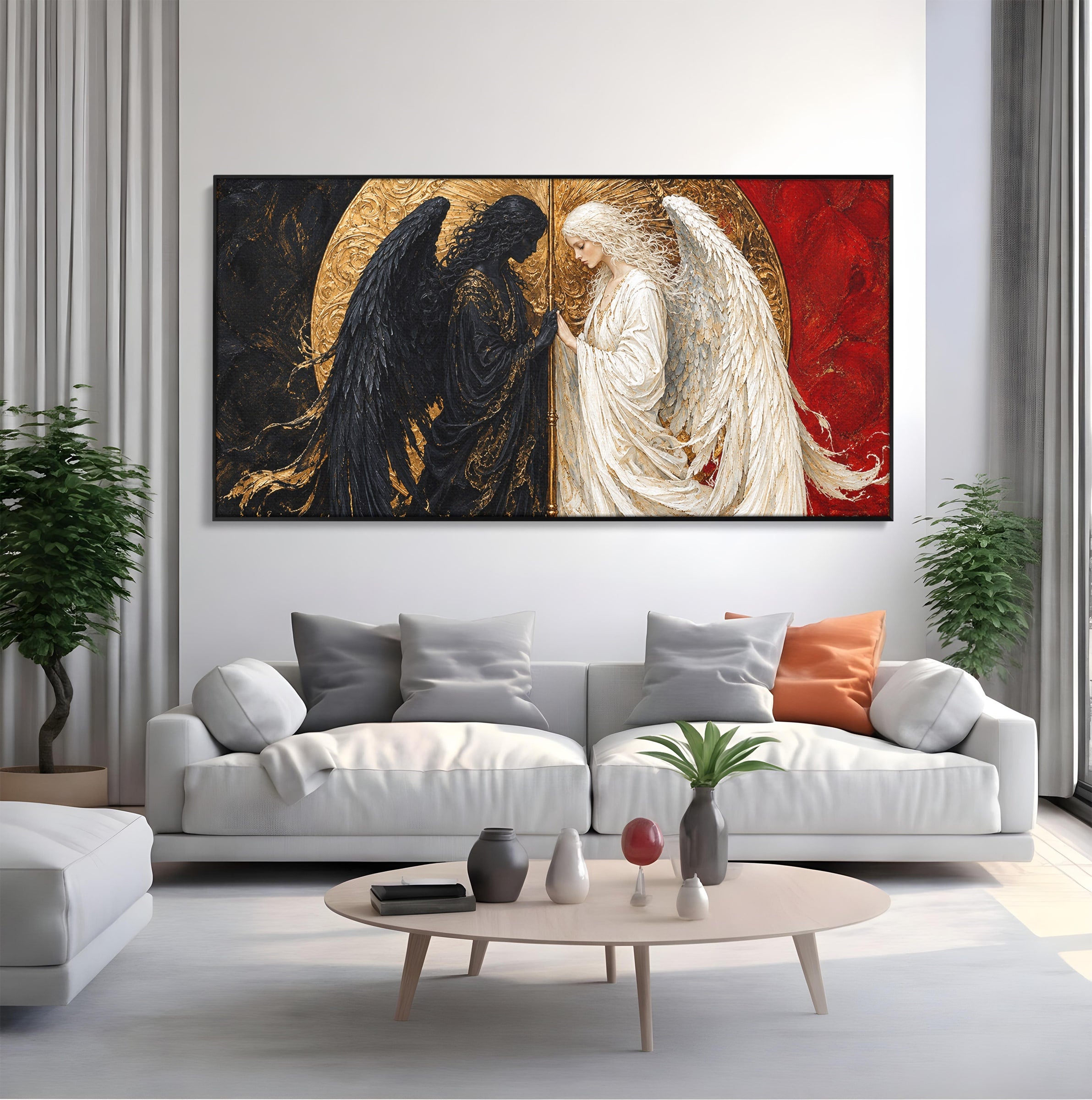 Tablou Canvas Premium LuxCanva® U1090, Ingerul si Demonul, Dualitate, Simbolism, Demon, Inger, Dormitor, Culori Vibrante