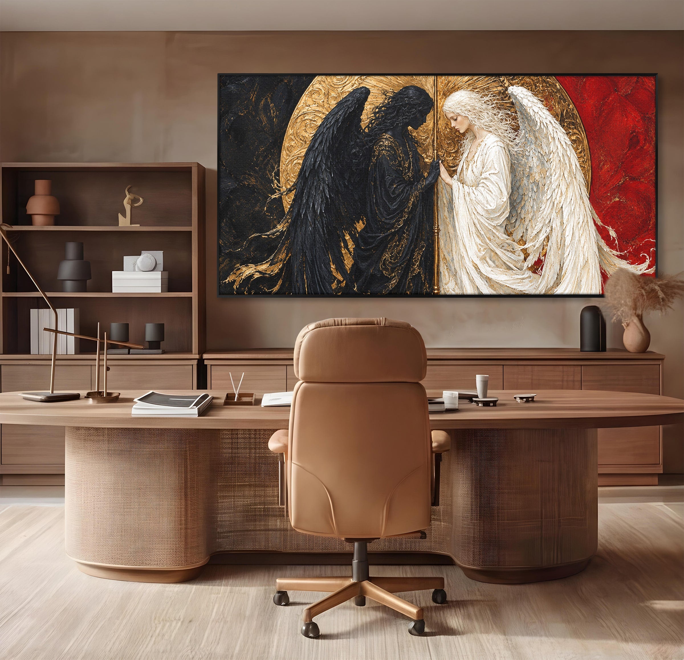 Tablou Canvas Premium LuxCanva® U1090, Ingerul si Demonul, Dualitate, Simbolism, Demon, Inger, Dormitor, Culori Vibrante