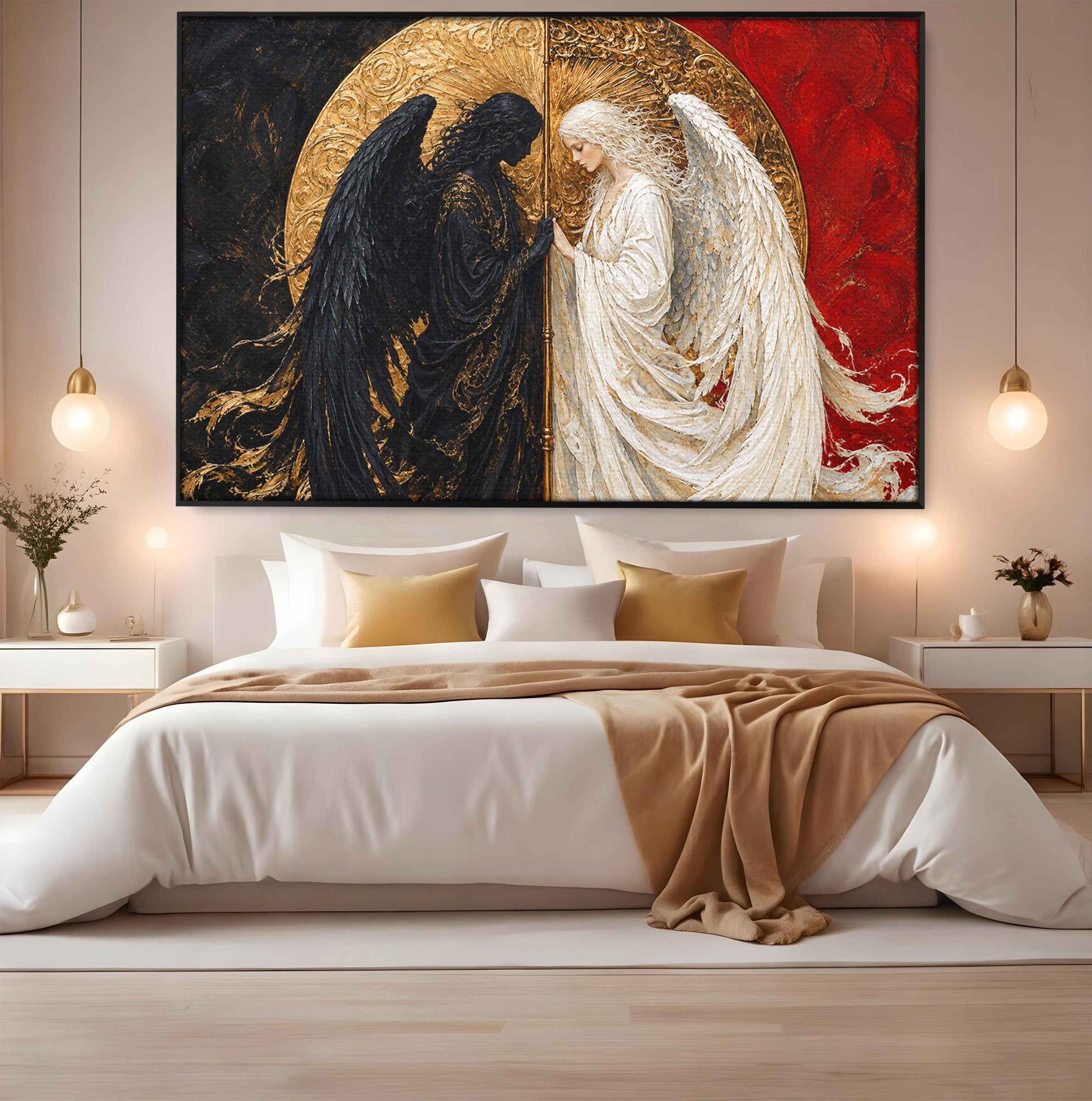 Tablou Canvas Premium LuxCanva® U1090, Ingerul si Demonul, Dualitate, Simbolism, Demon, Inger, Dormitor, Culori Vibrante