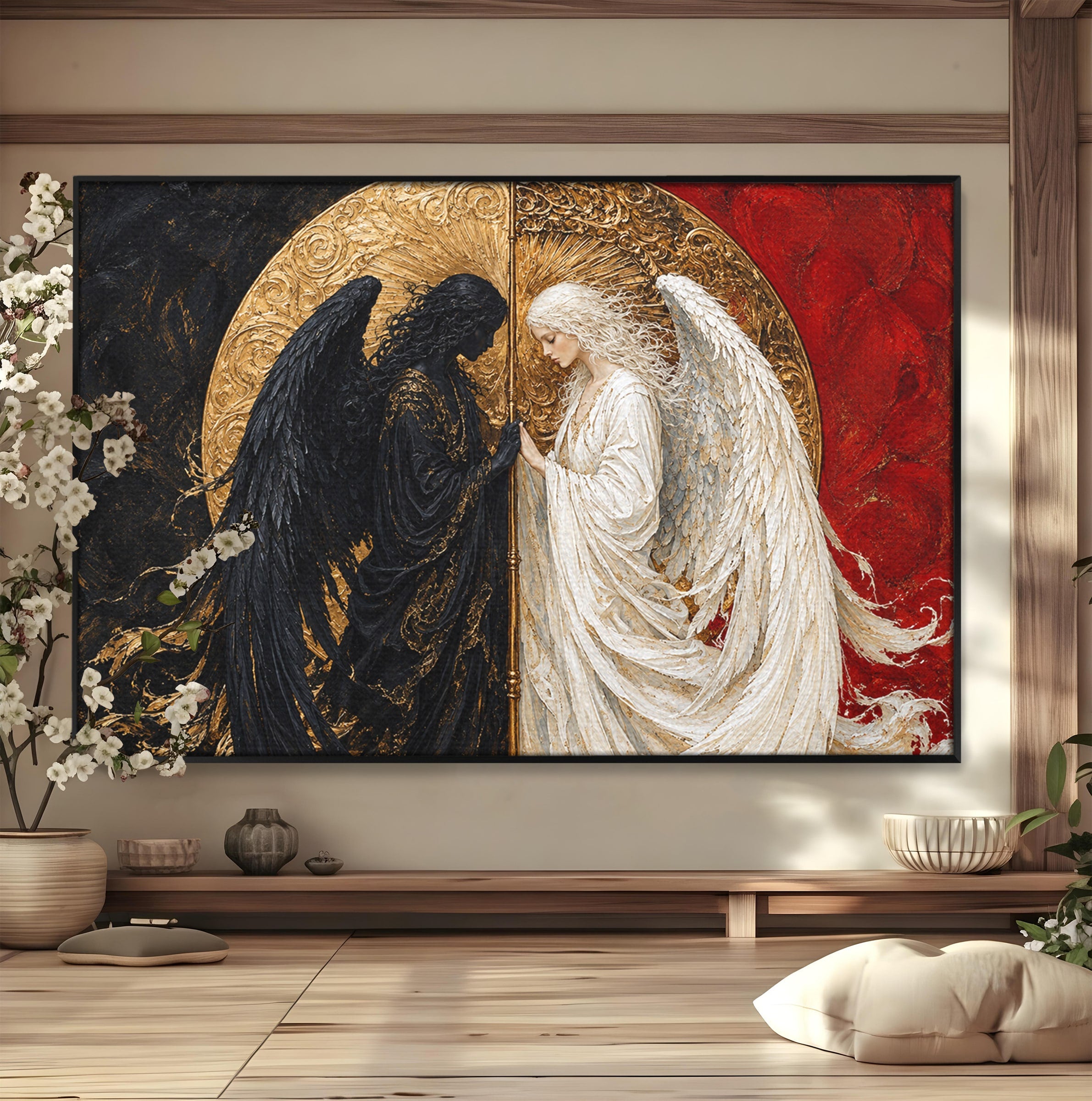 Tablou Canvas Premium LuxCanva® U1090, Ingerul si Demonul, Dualitate, Simbolism, Demon, Inger, Dormitor, Culori Vibrante