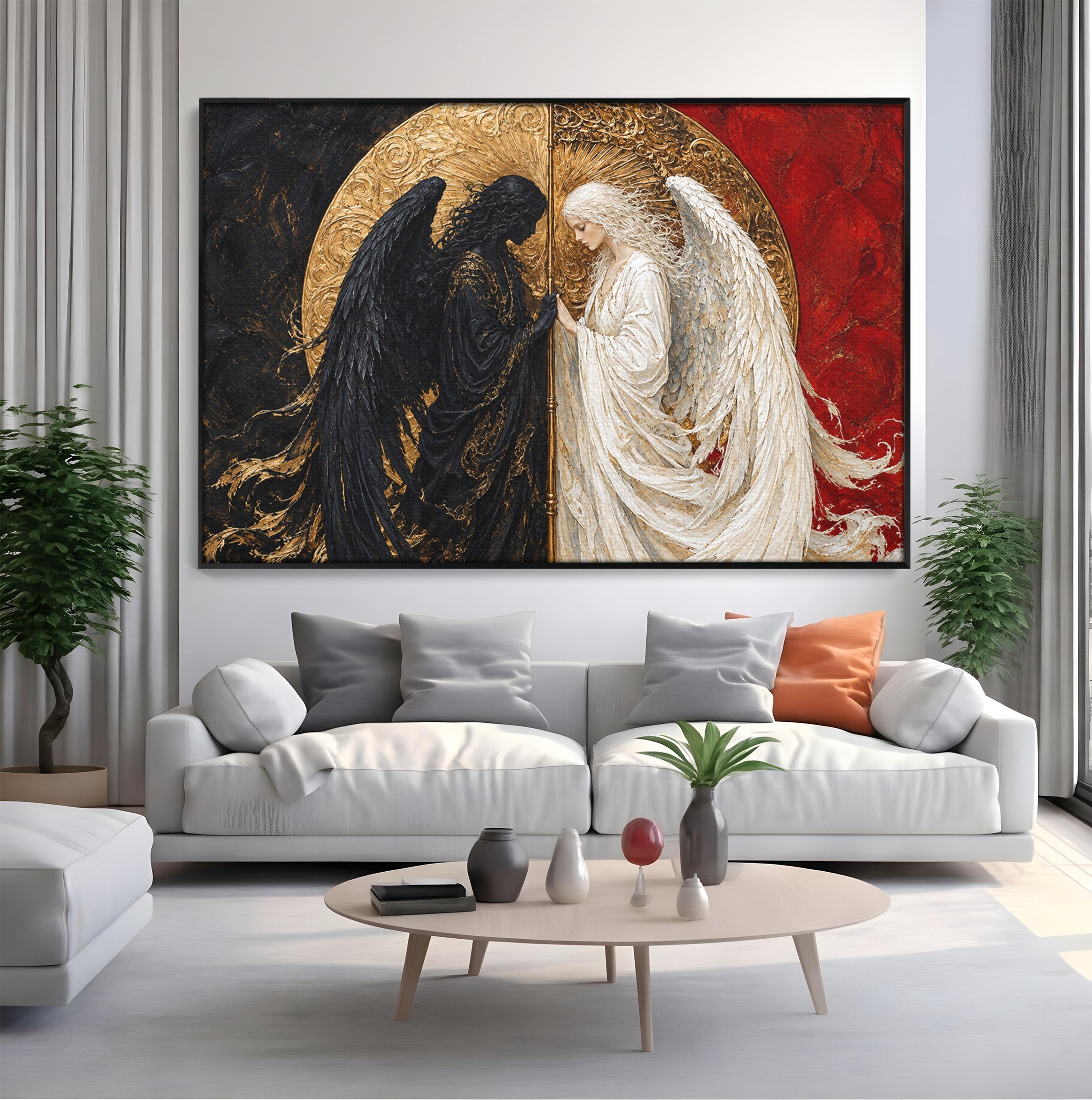 Tablou Canvas Premium LuxCanva® U1090, Ingerul si Demonul, Dualitate, Simbolism, Demon, Inger, Dormitor, Culori Vibrante