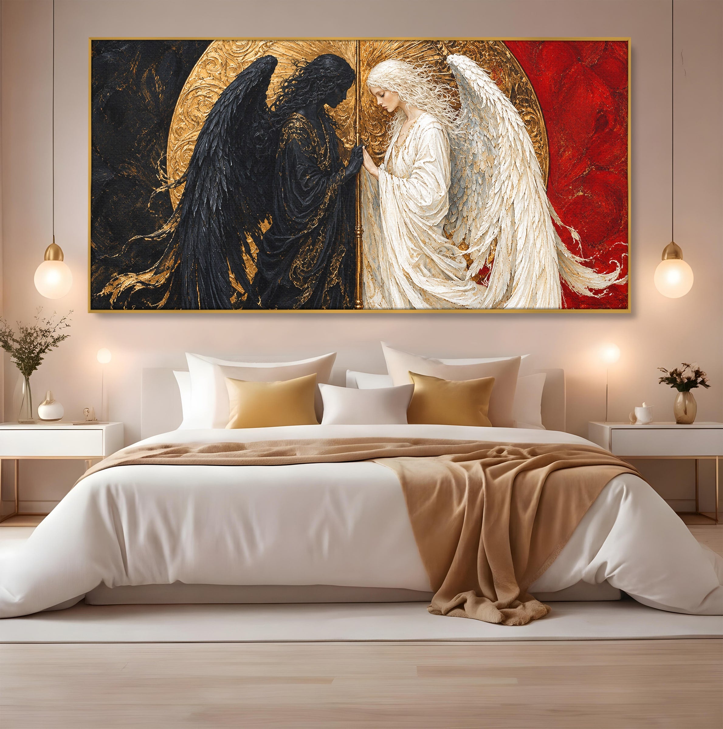 Tablou Canvas Premium LuxCanva® U1090, Ingerul si Demonul, Dualitate, Simbolism, Demon, Inger, Dormitor, Culori Vibrante