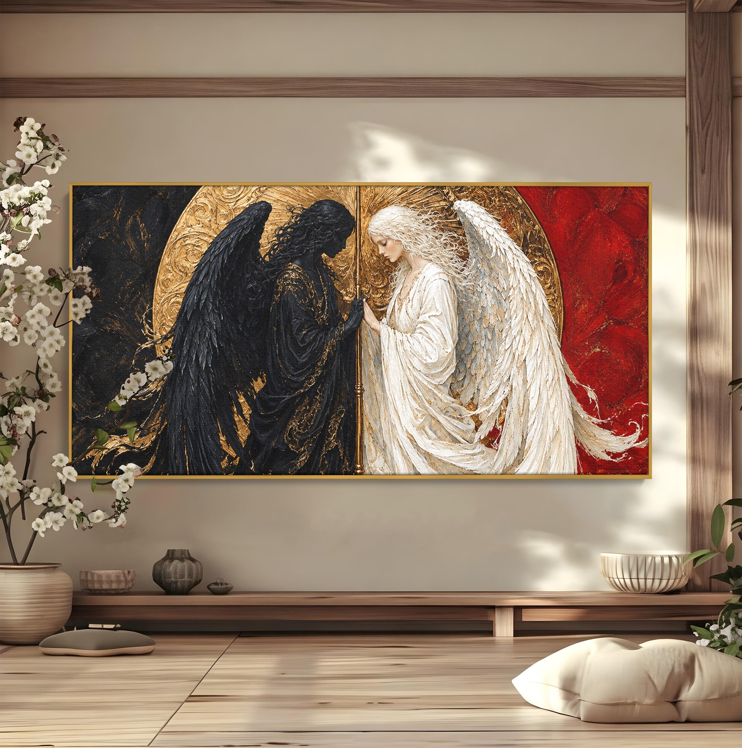 Tablou Canvas Premium LuxCanva® U1090, Ingerul si Demonul, Dualitate, Simbolism, Demon, Inger, Dormitor, Culori Vibrante