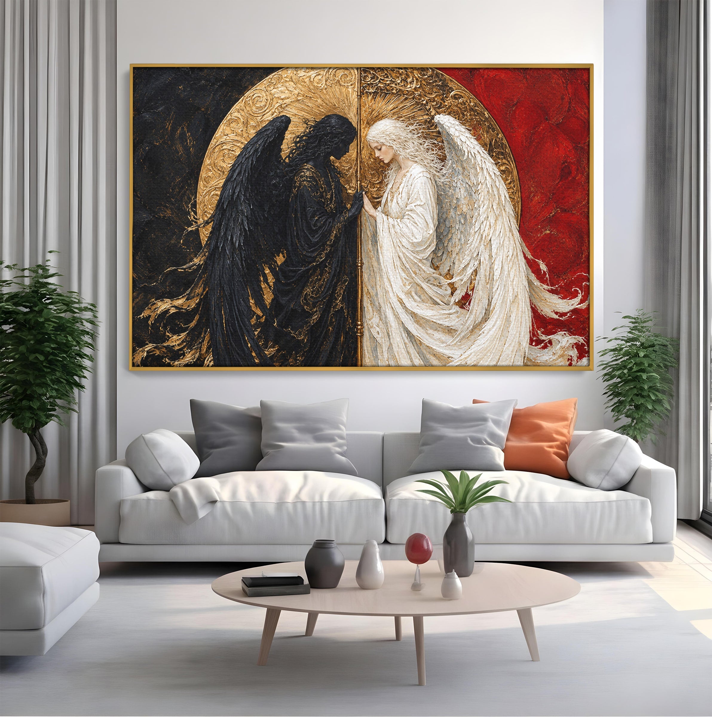 Tablou Canvas Premium LuxCanva® U1090, Ingerul si Demonul, Dualitate, Simbolism, Demon, Inger, Dormitor, Culori Vibrante