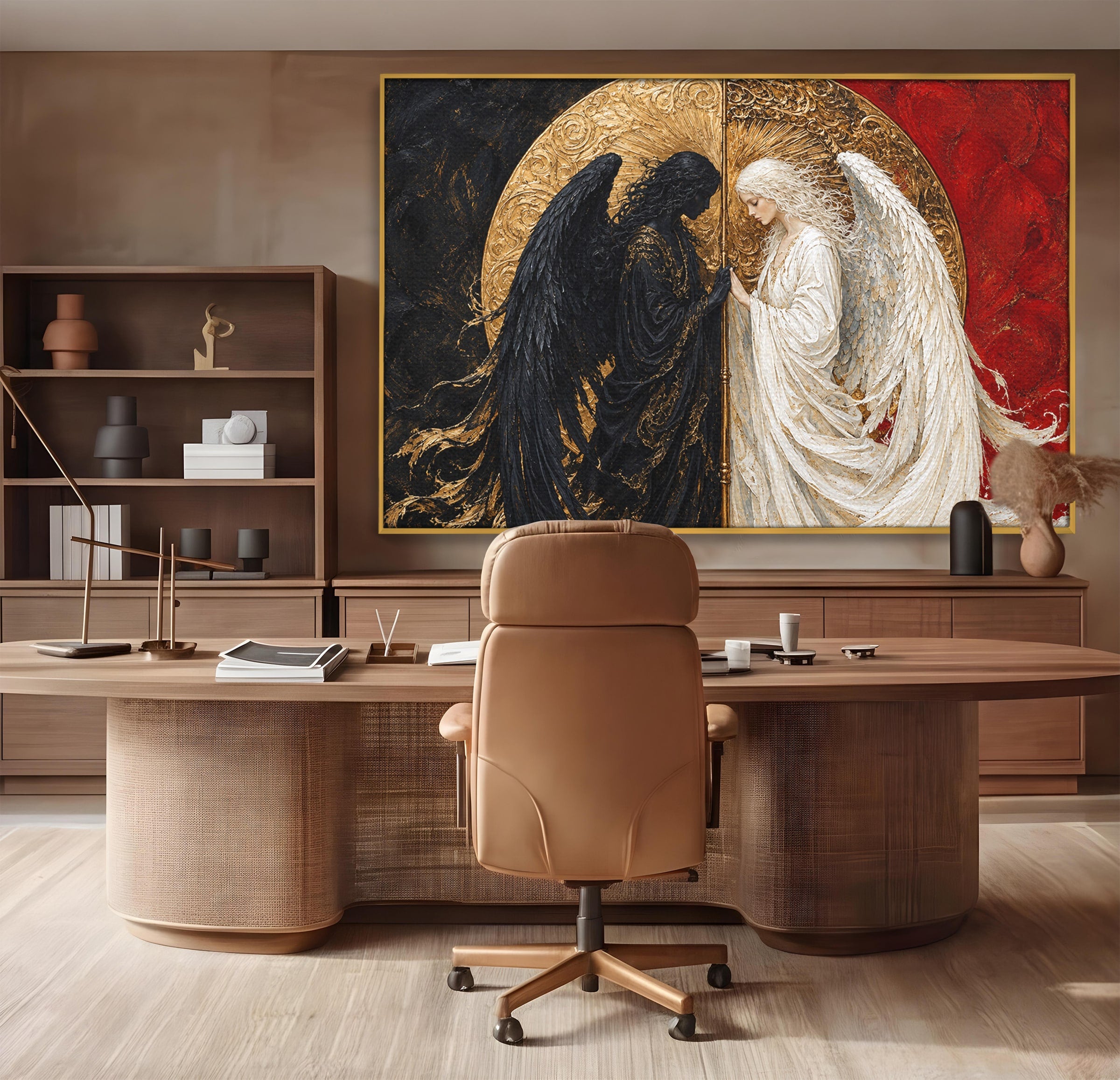 Tablou Canvas Premium LuxCanva® U1090, Ingerul si Demonul, Dualitate, Simbolism, Demon, Inger, Dormitor, Culori Vibrante