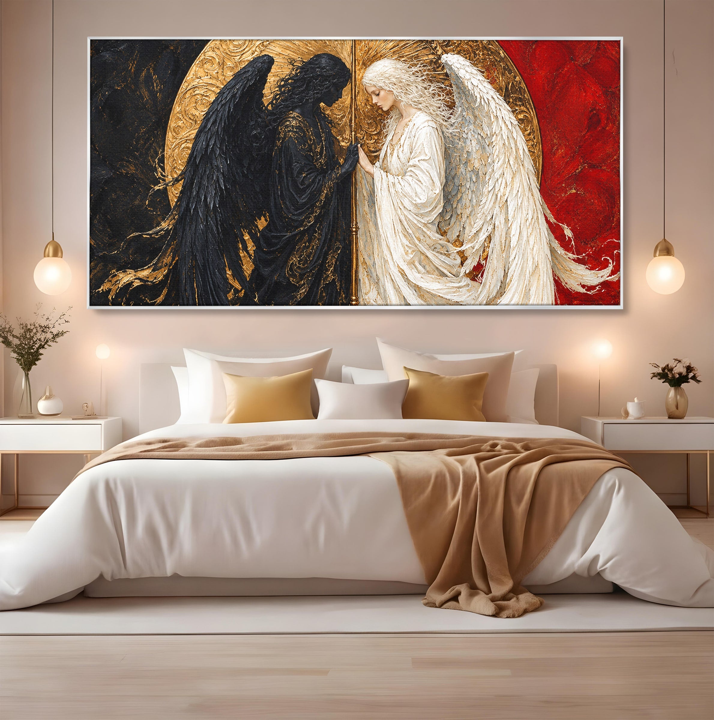 Tablou Canvas Premium LuxCanva® U1090, Ingerul si Demonul, Dualitate, Simbolism, Demon, Inger, Dormitor, Culori Vibrante