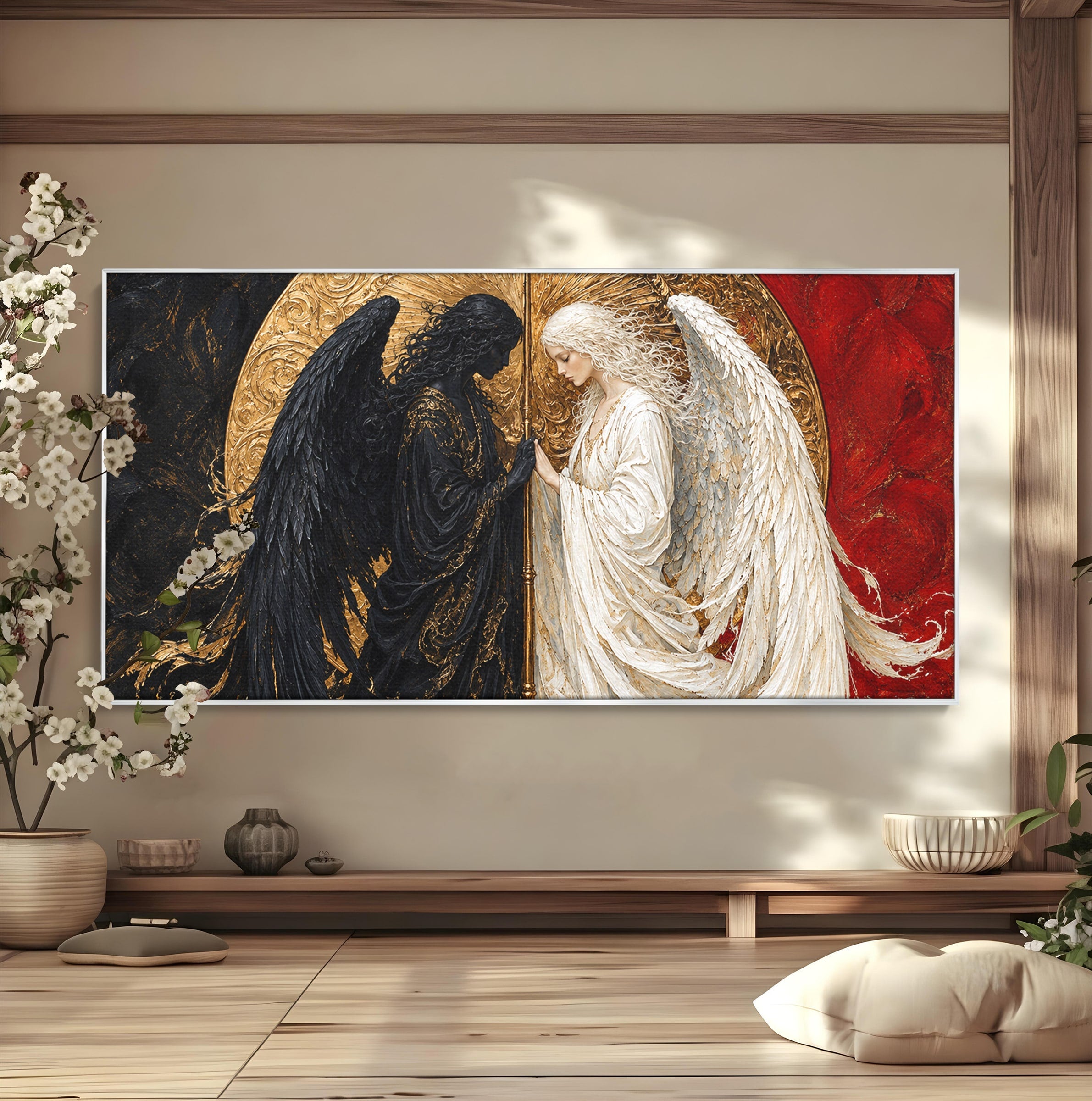 Tablou Canvas Premium LuxCanva® U1090, Ingerul si Demonul, Dualitate, Simbolism, Demon, Inger, Dormitor, Culori Vibrante