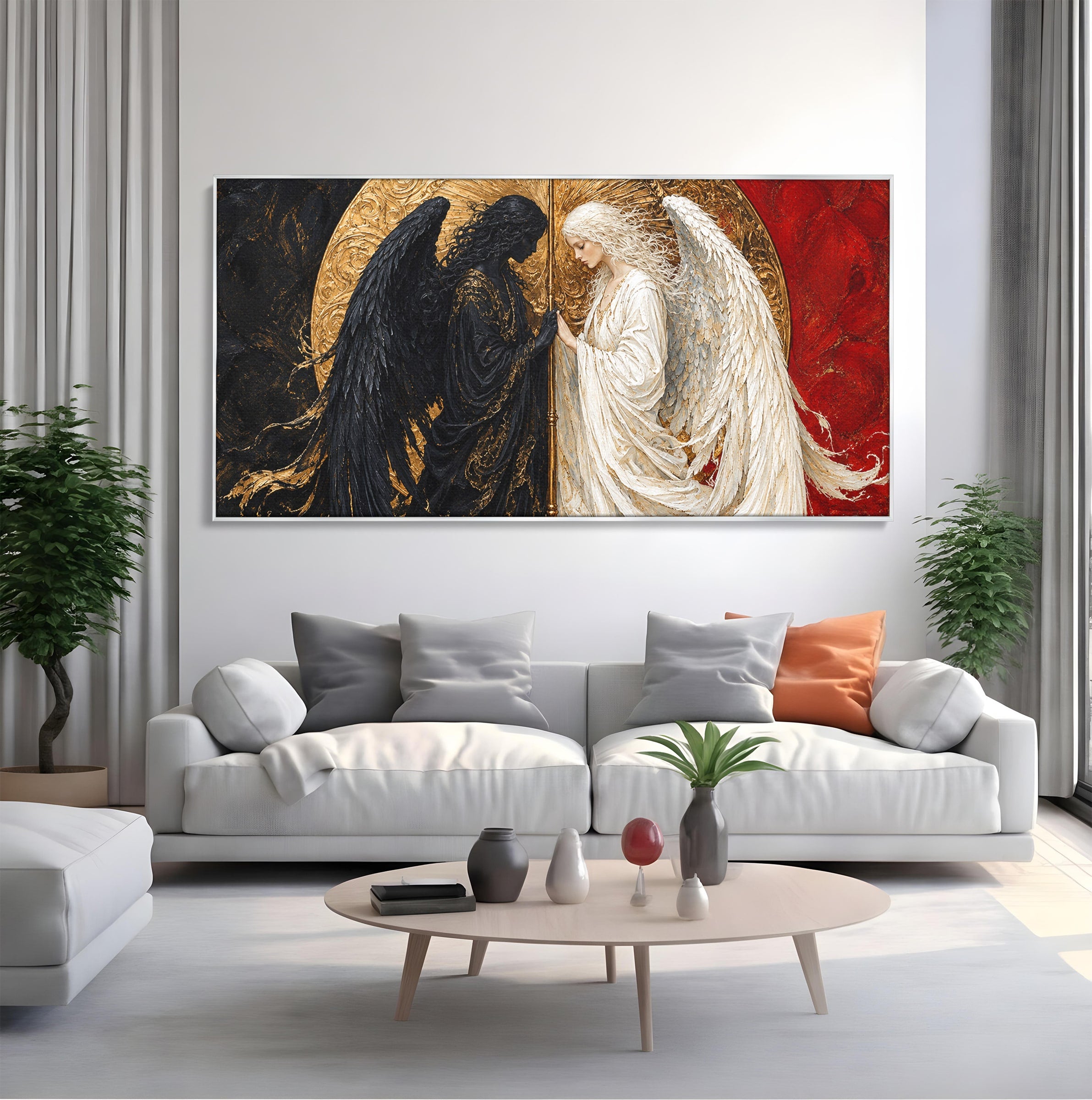 Tablou Canvas Premium LuxCanva® U1090, Ingerul si Demonul, Dualitate, Simbolism, Demon, Inger, Dormitor, Culori Vibrante