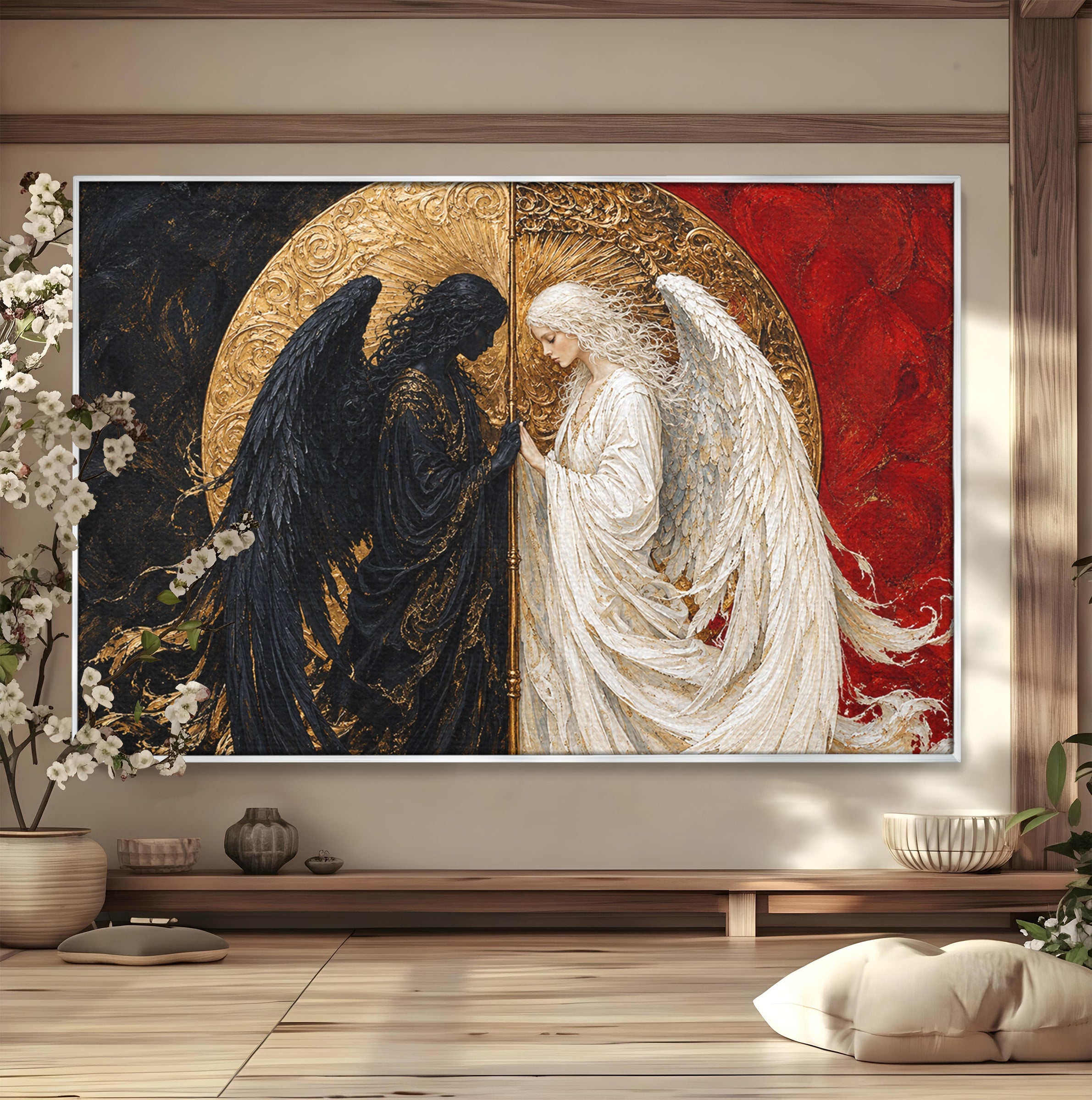 Tablou Canvas Premium LuxCanva® U1090, Ingerul si Demonul, Dualitate, Simbolism, Demon, Inger, Dormitor, Culori Vibrante