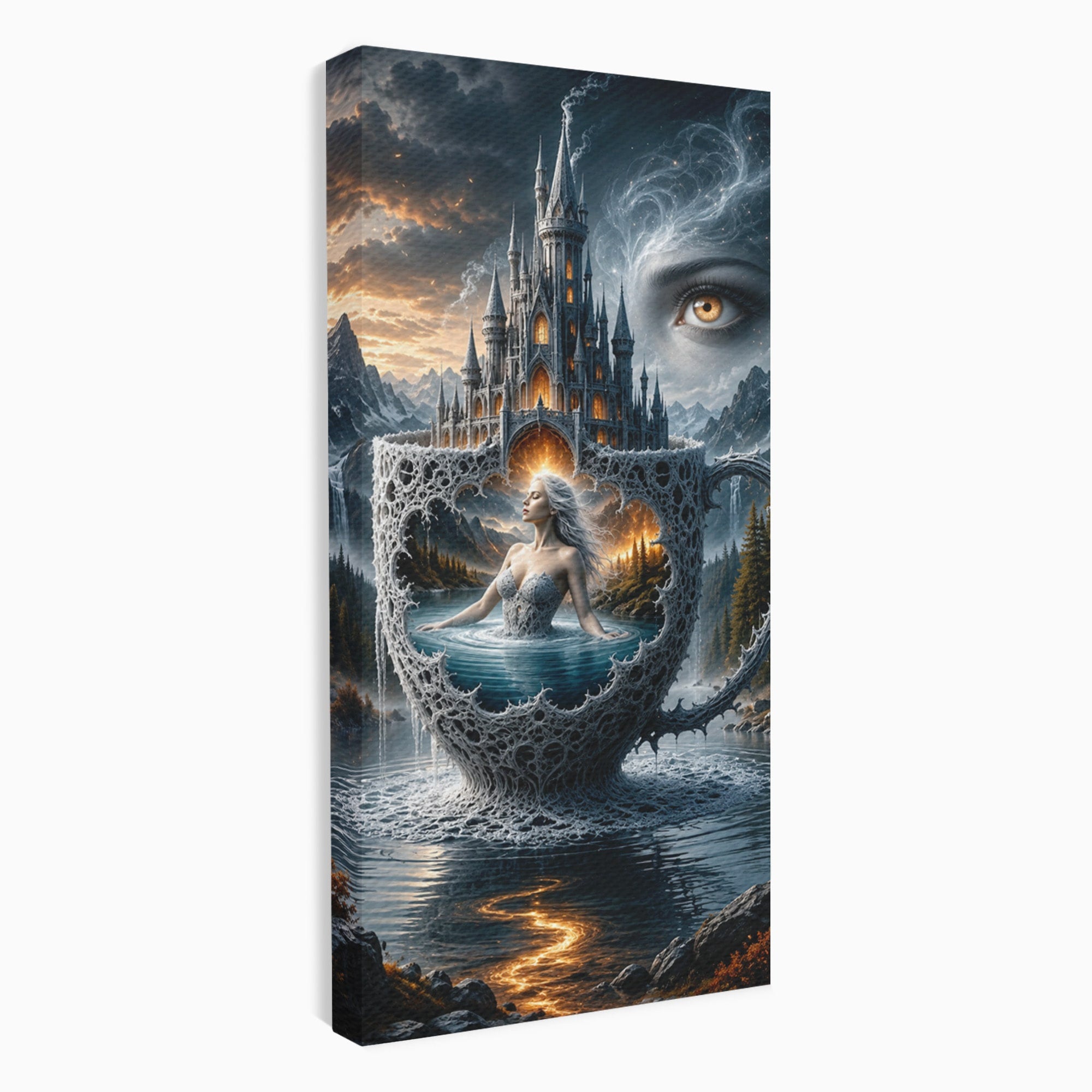 Tablou Canvas Premium LuxCanva® U1091, Castelul Din Ceasca, Fantezie, Peisaj, Mister, Castel, Dormitor, Culori Vibrante