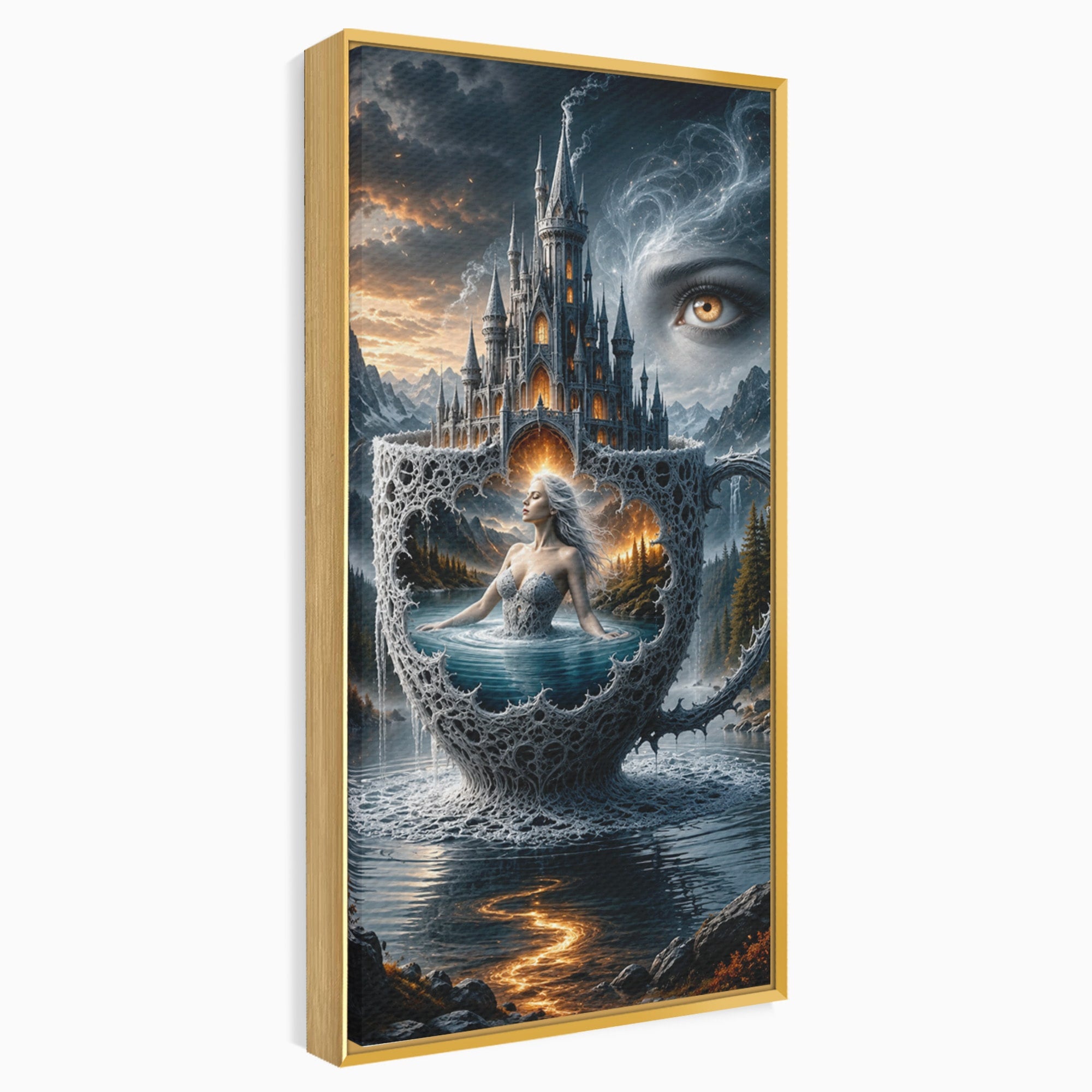 Tablou Canvas Premium LuxCanva® U1091, Castelul Din Ceasca, Fantezie, Peisaj, Mister, Castel, Dormitor, Culori Vibrante