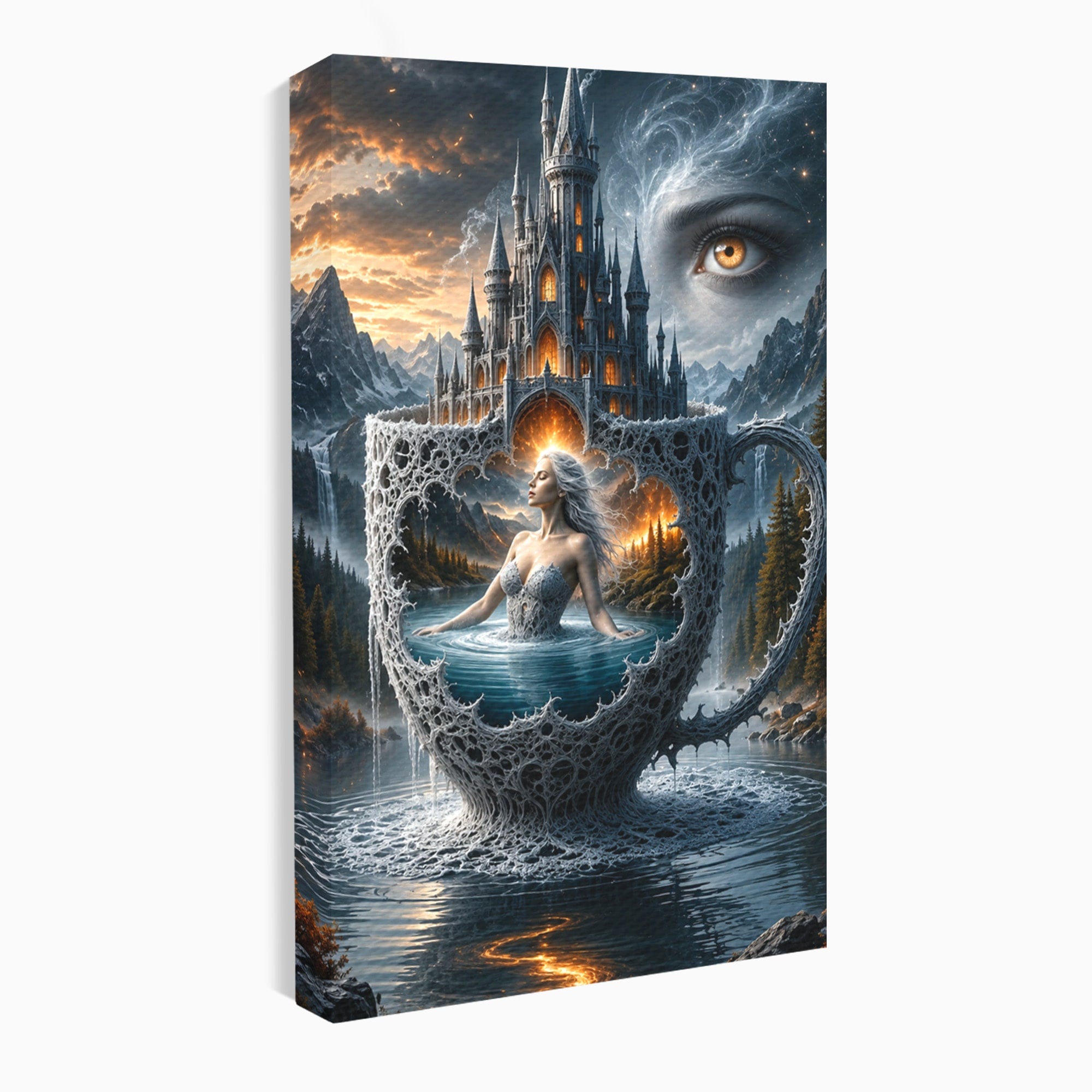 Tablou Canvas Premium LuxCanva® U1091, Castelul Din Ceasca, Fantezie, Peisaj, Mister, Castel, Dormitor, Culori Vibrante