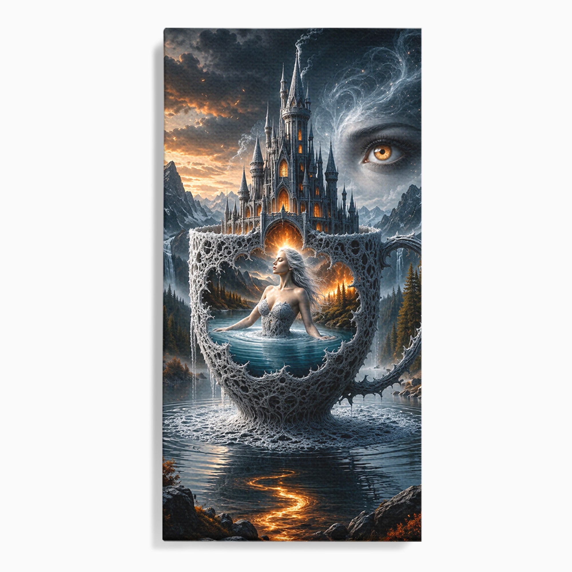 Tablou Canvas Premium LuxCanva® U1091, Castelul Din Ceasca, Fantezie, Peisaj, Mister, Castel, Dormitor, Culori Vibrante