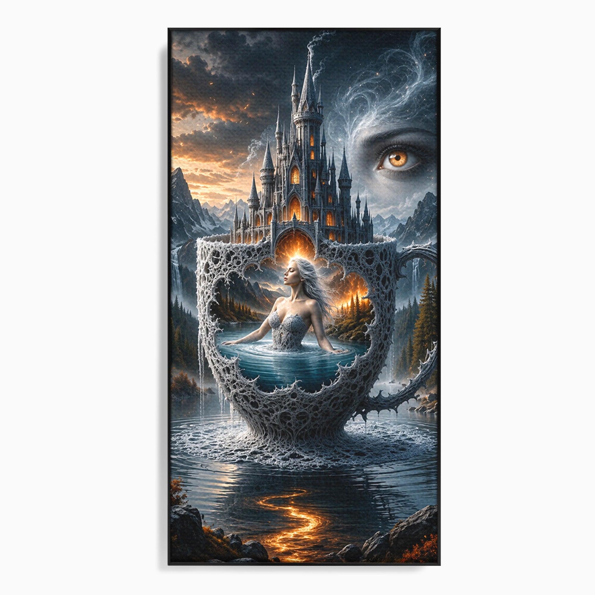 Tablou Canvas Premium LuxCanva® U1091, Castelul Din Ceasca, Fantezie, Peisaj, Mister, Castel, Dormitor, Culori Vibrante