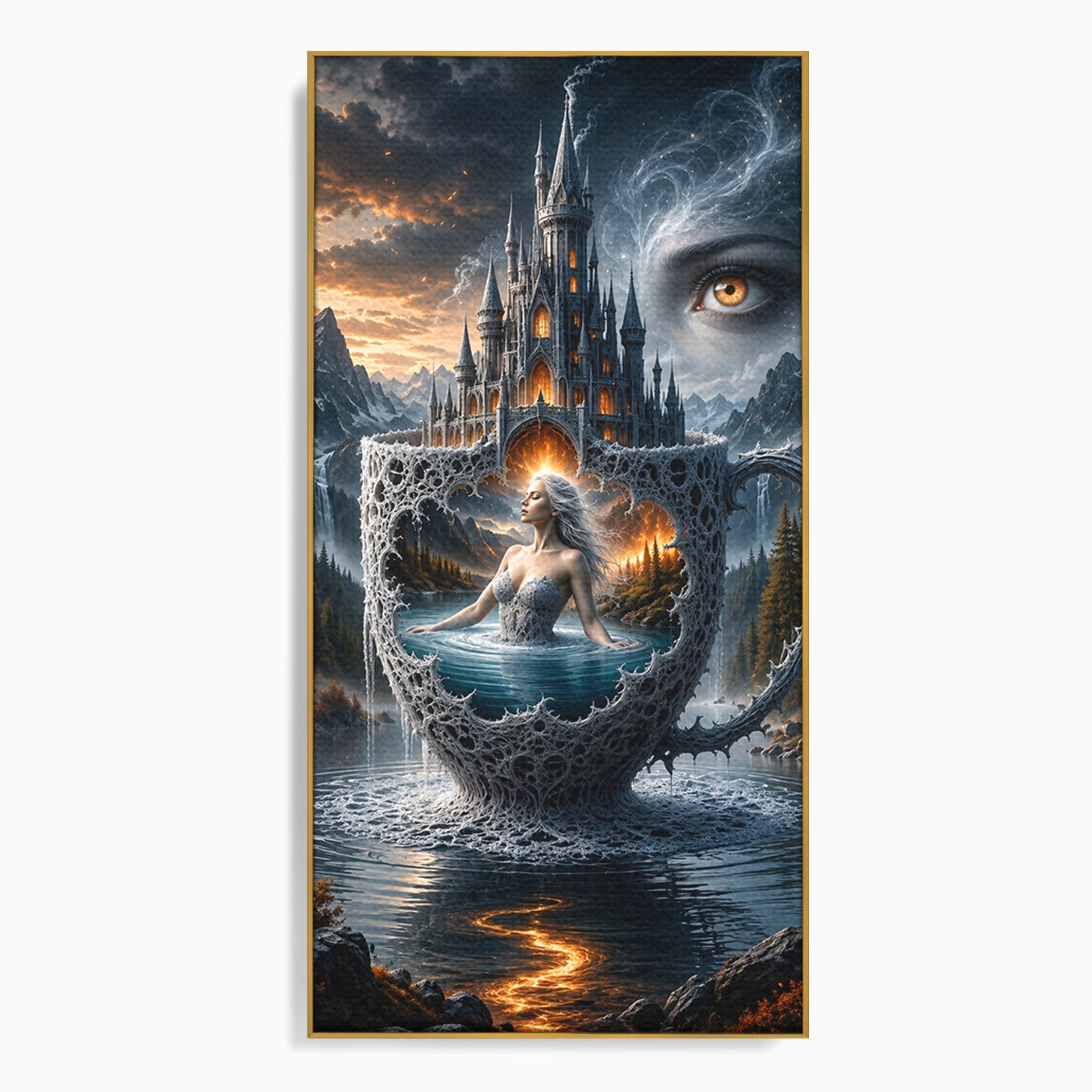 Tablou Canvas Premium LuxCanva® U1091, Castelul Din Ceasca, Fantezie, Peisaj, Mister, Castel, Dormitor, Culori Vibrante