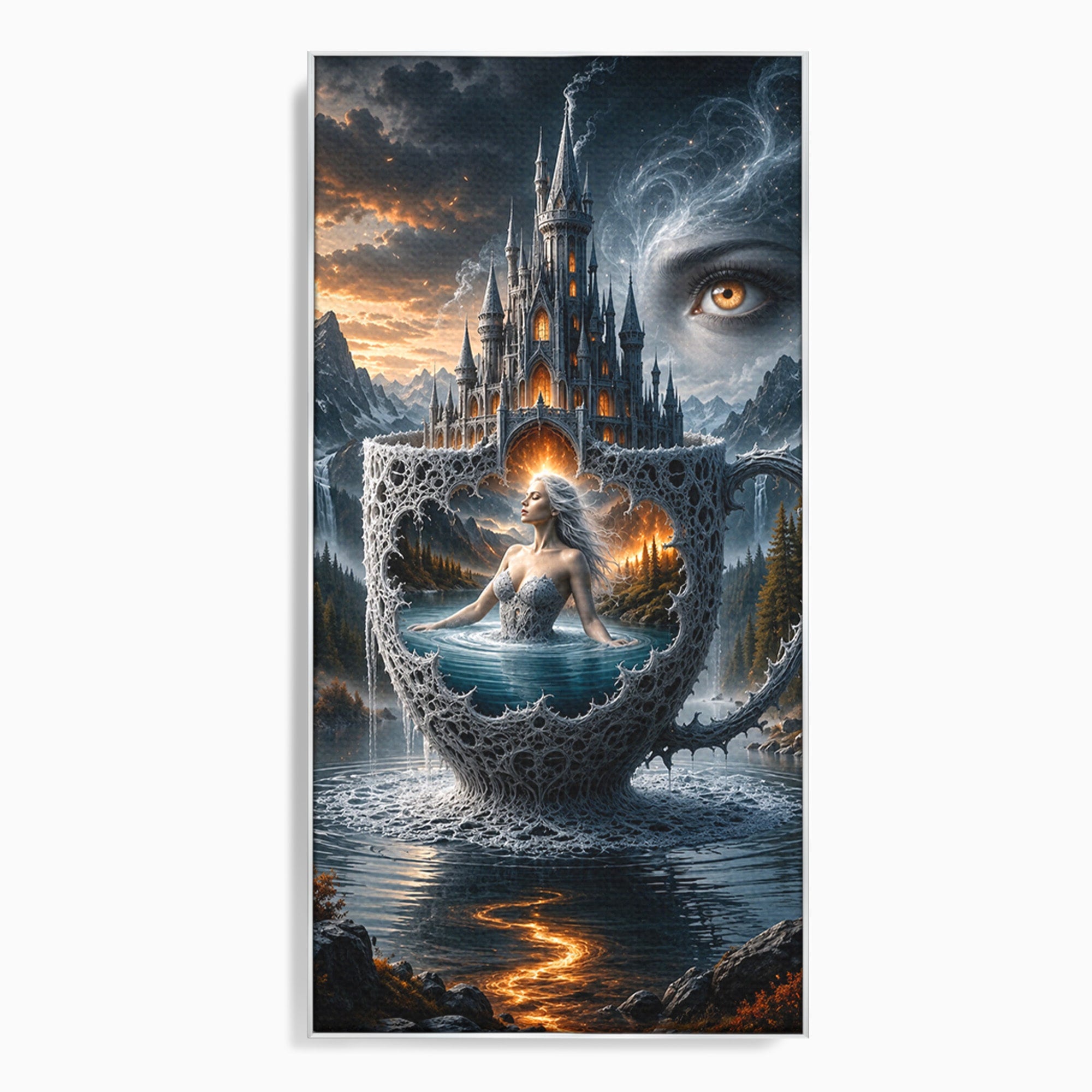 Tablou Canvas Premium LuxCanva® U1091, Castelul Din Ceasca, Fantezie, Peisaj, Mister, Castel, Dormitor, Culori Vibrante