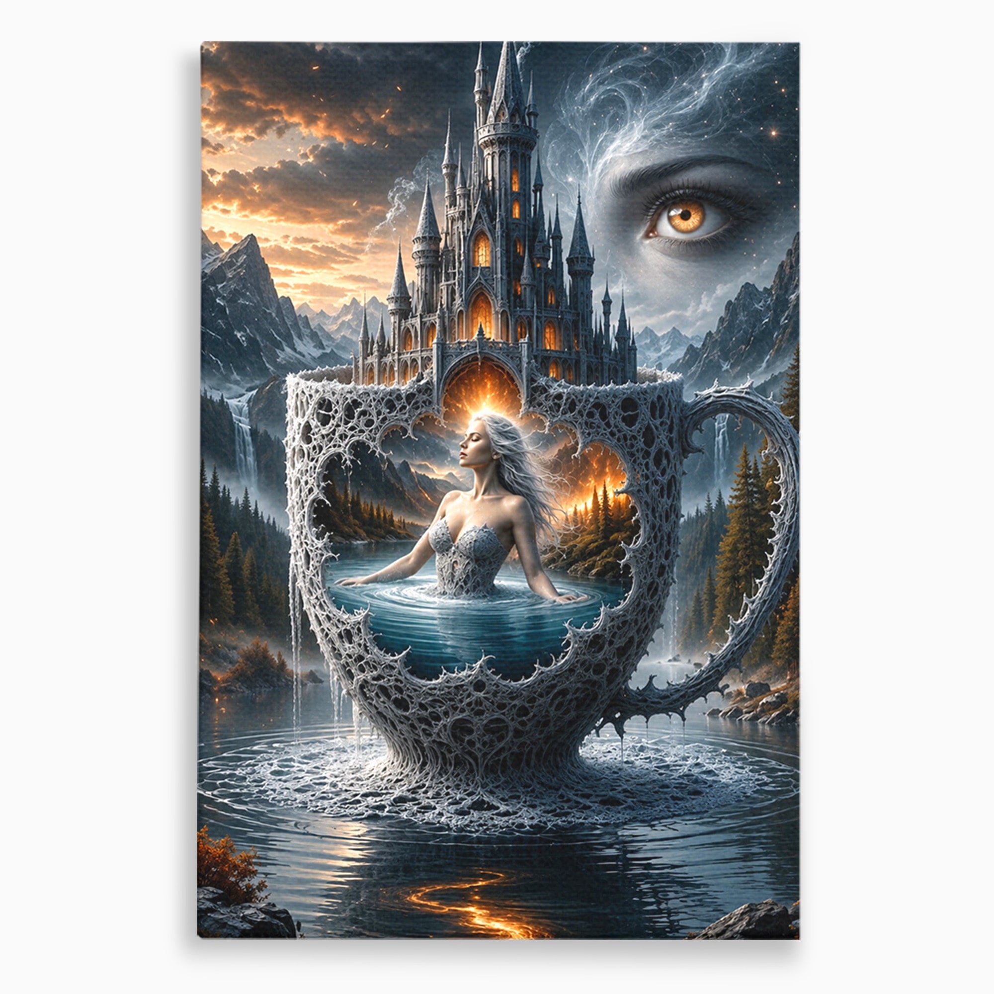 Tablou Canvas Premium LuxCanva® U1091, Castelul Din Ceasca, Fantezie, Peisaj, Mister, Castel, Dormitor, Culori Vibrante