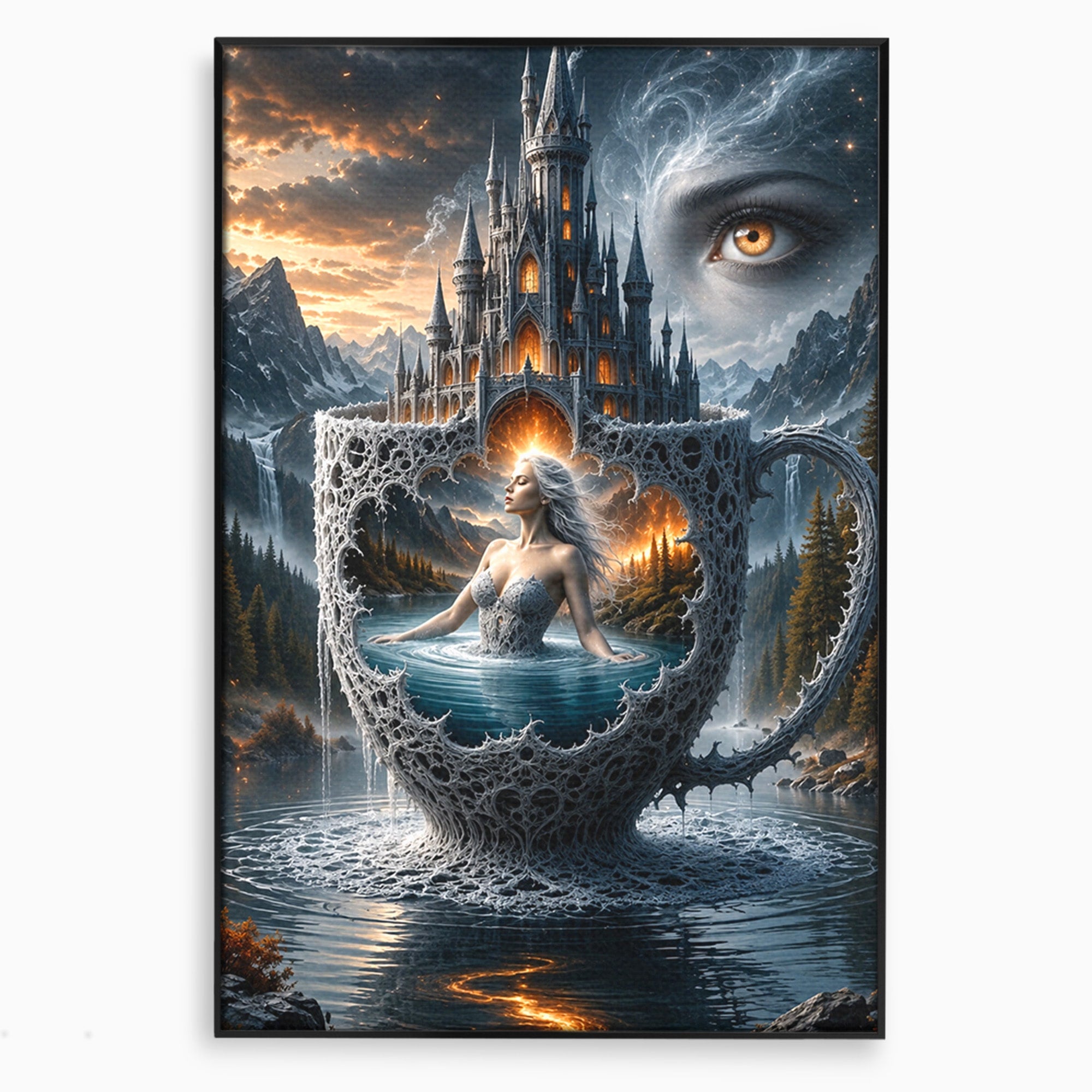 Tablou Canvas Premium LuxCanva® U1091, Castelul Din Ceasca, Fantezie, Peisaj, Mister, Castel, Dormitor, Culori Vibrante