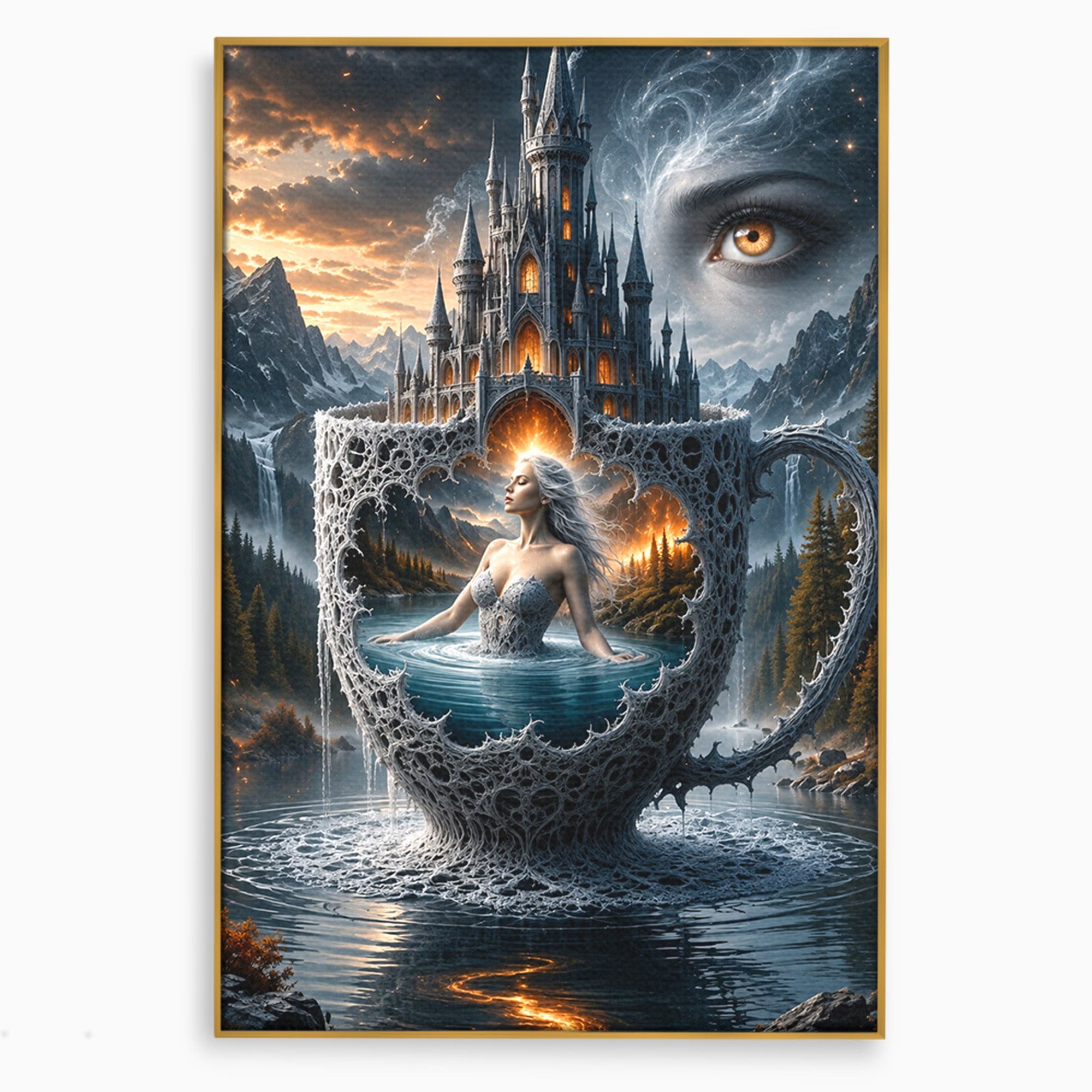 Tablou Canvas Premium LuxCanva® U1091, Castelul Din Ceasca, Fantezie, Peisaj, Mister, Castel, Dormitor, Culori Vibrante