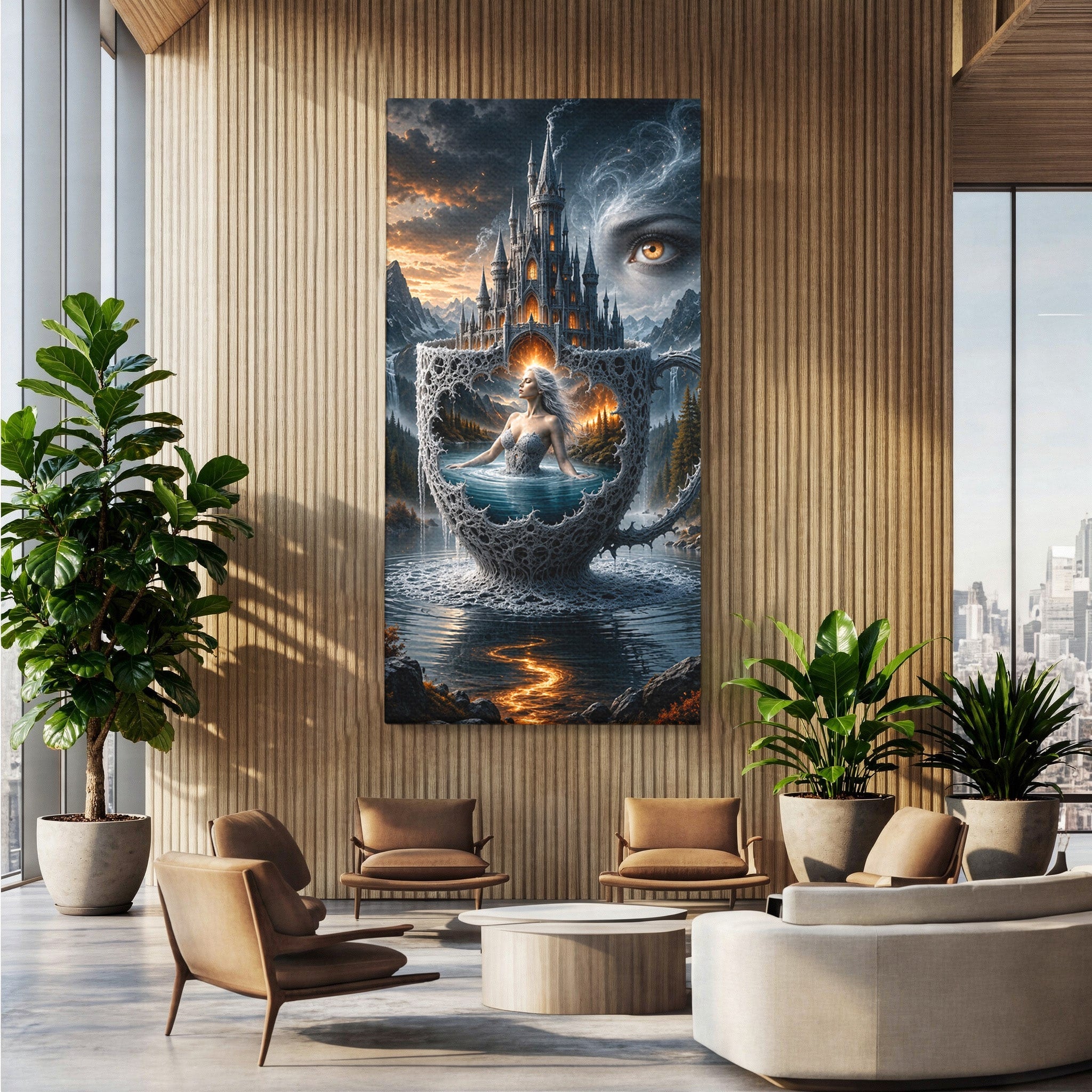 Tablou Canvas Premium LuxCanva® U1091, Castelul Din Ceasca, Fantezie, Peisaj, Mister, Castel, Dormitor, Culori Vibrante