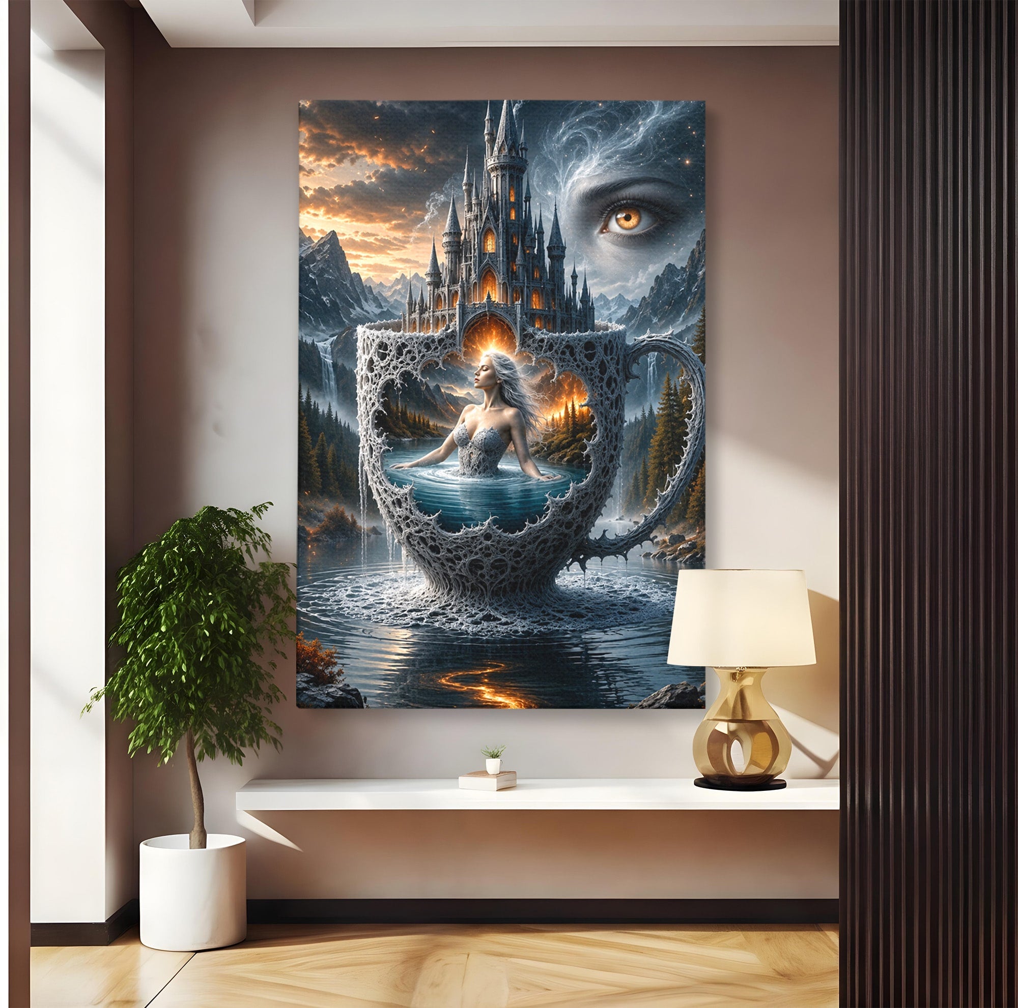 Tablou Canvas Premium LuxCanva® U1091, Castelul Din Ceasca, Fantezie, Peisaj, Mister, Castel, Dormitor, Culori Vibrante