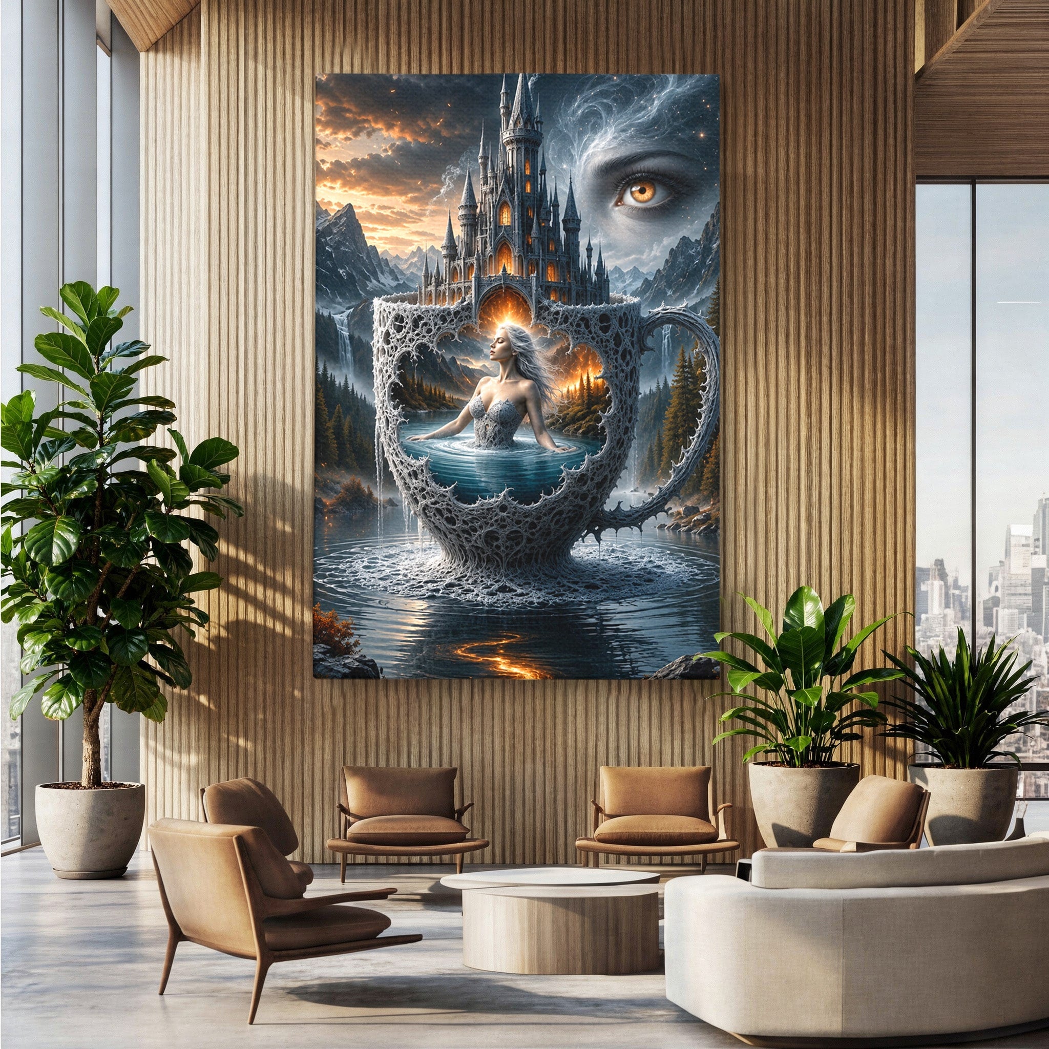Tablou Canvas Premium LuxCanva® U1091, Castelul Din Ceasca, Fantezie, Peisaj, Mister, Castel, Dormitor, Culori Vibrante