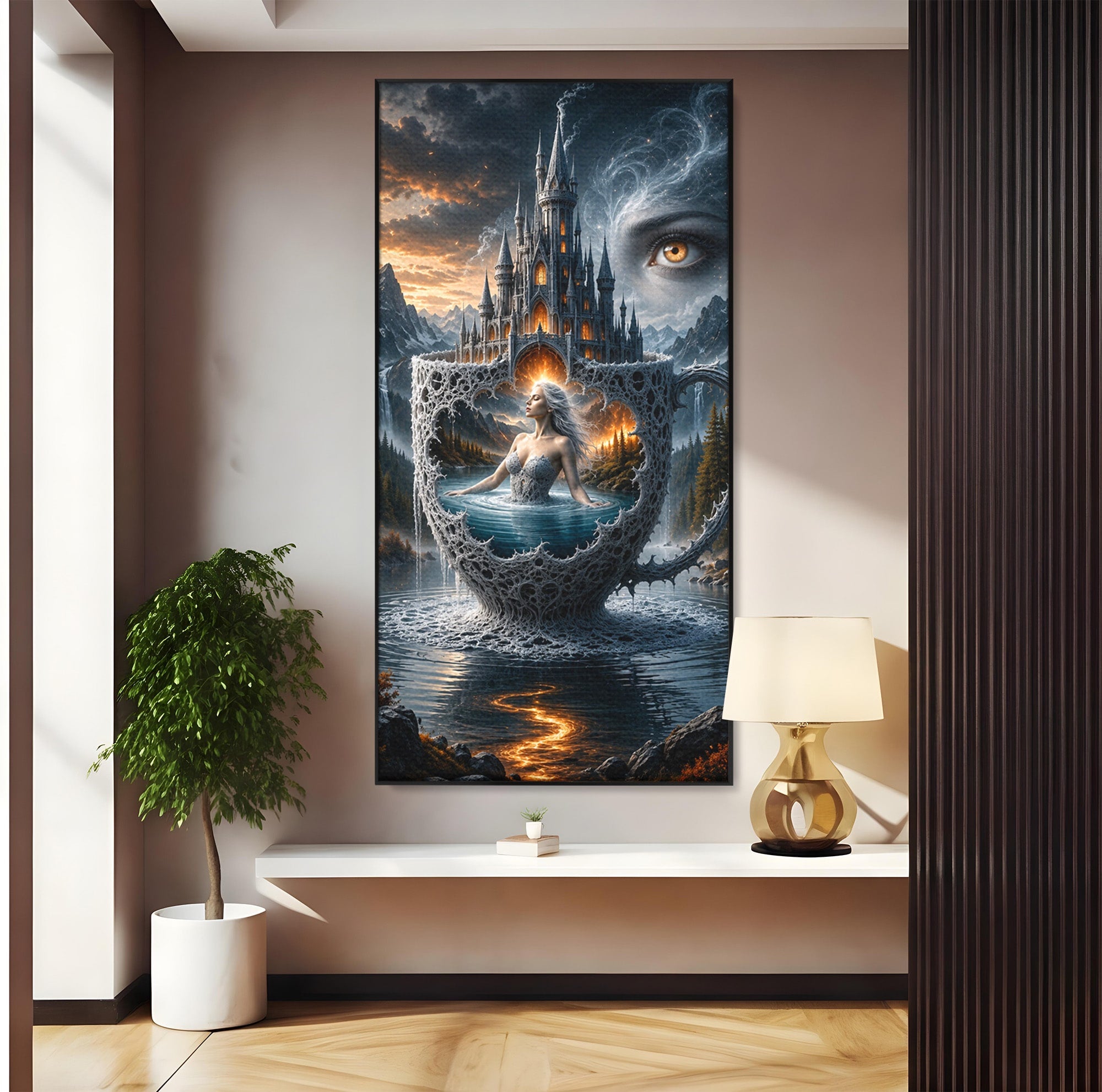 Tablou Canvas Premium LuxCanva® U1091, Castelul Din Ceasca, Fantezie, Peisaj, Mister, Castel, Dormitor, Culori Vibrante
