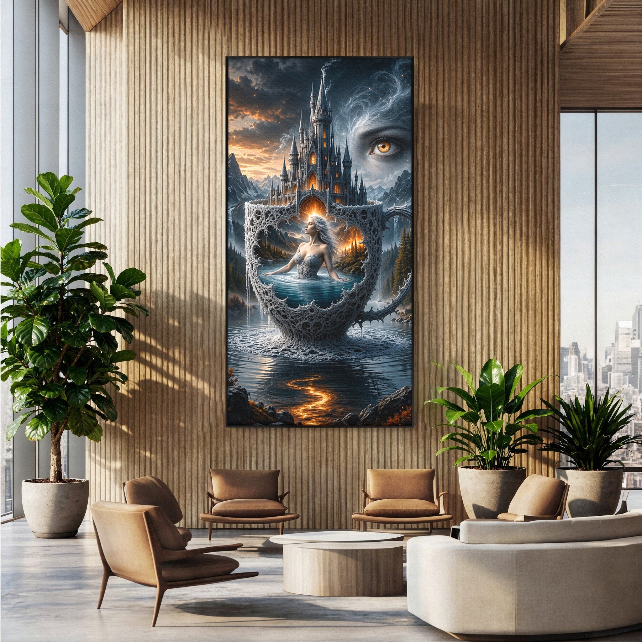 Tablou Canvas Premium LuxCanva® U1091, Castelul Din Ceasca, Fantezie, Peisaj, Mister, Castel, Dormitor, Culori Vibrante