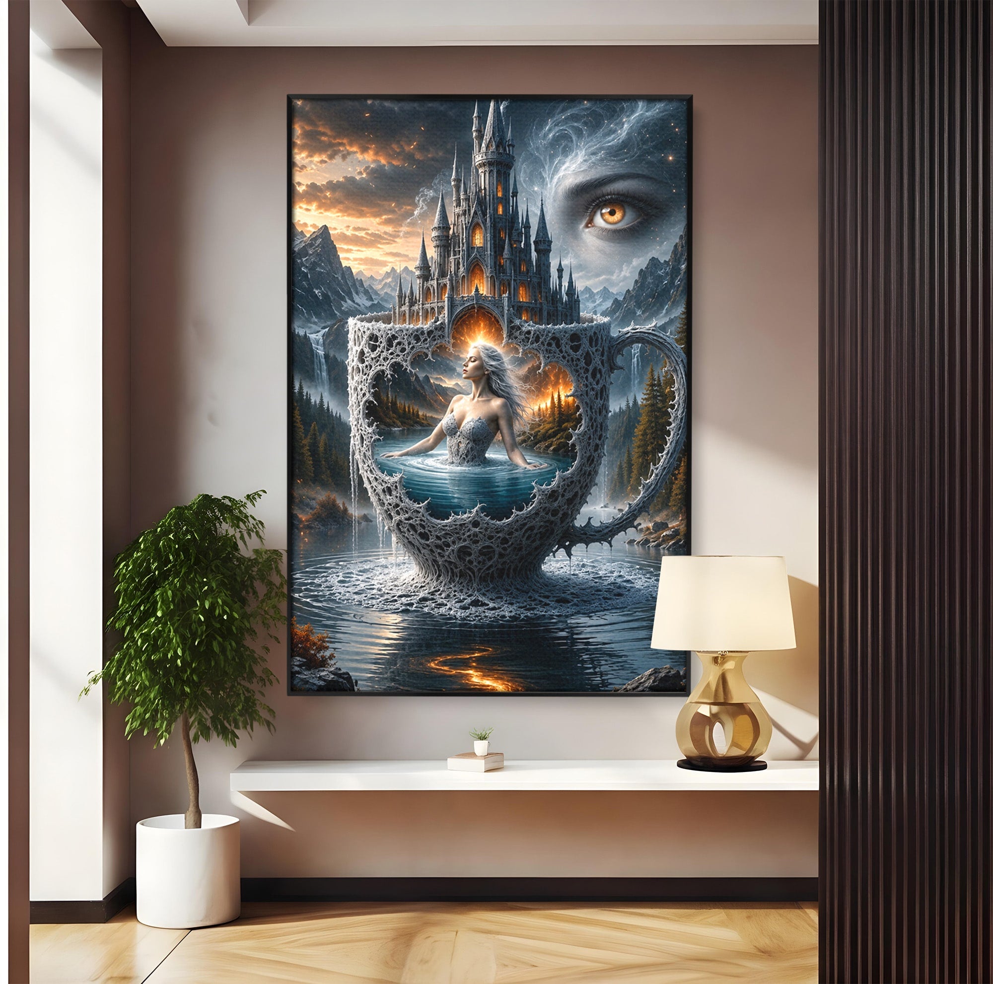 Tablou Canvas Premium LuxCanva® U1091, Castelul Din Ceasca, Fantezie, Peisaj, Mister, Castel, Dormitor, Culori Vibrante