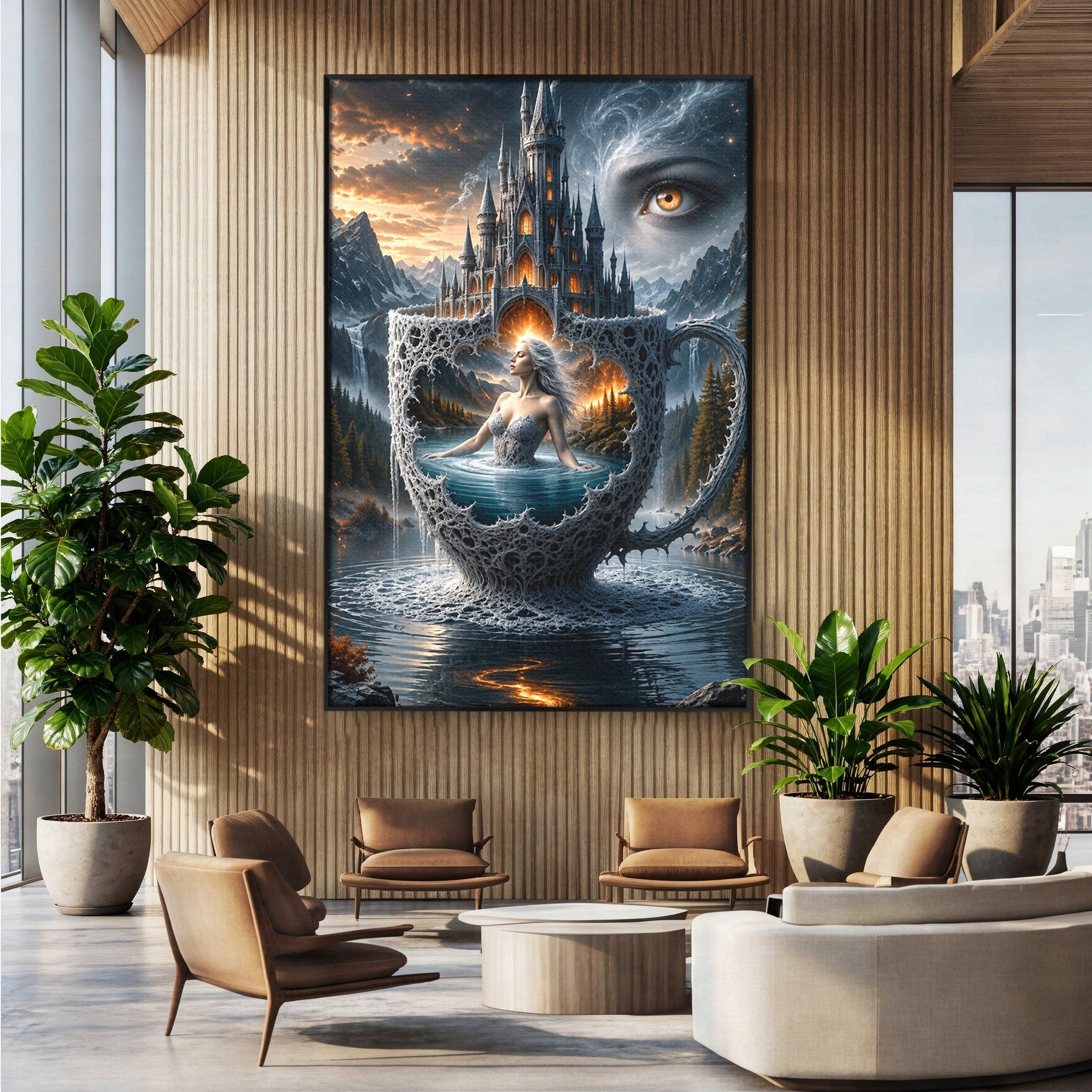 Tablou Canvas Premium LuxCanva® U1091, Castelul Din Ceasca, Fantezie, Peisaj, Mister, Castel, Dormitor, Culori Vibrante