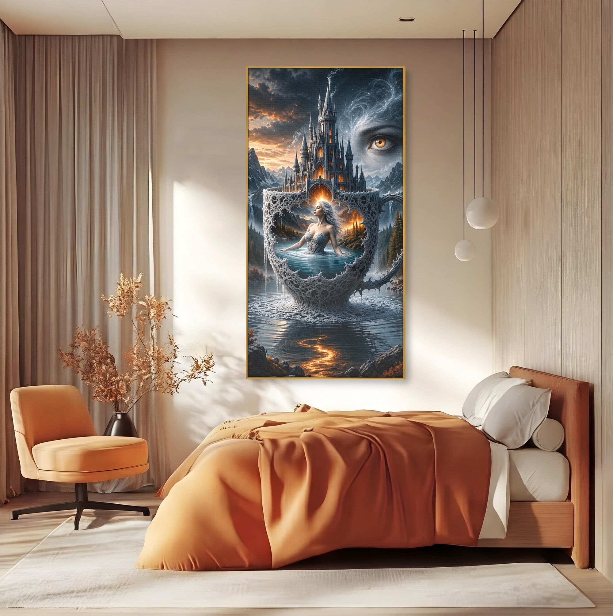 Tablou Canvas Premium LuxCanva® U1091, Castelul Din Ceasca, Fantezie, Peisaj, Mister, Castel, Dormitor, Culori Vibrante