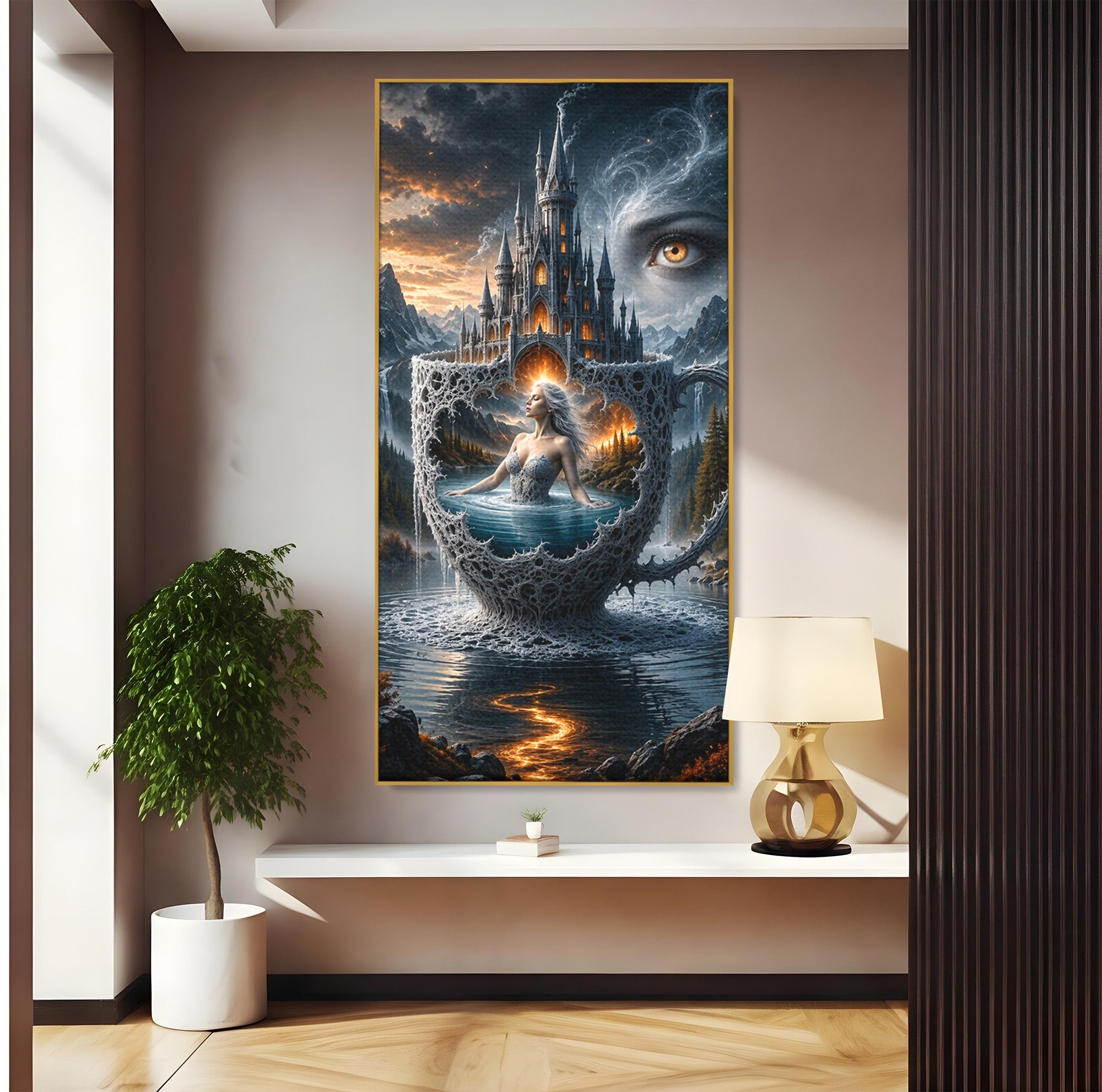 Tablou Canvas Premium LuxCanva® U1091, Castelul Din Ceasca, Fantezie, Peisaj, Mister, Castel, Dormitor, Culori Vibrante