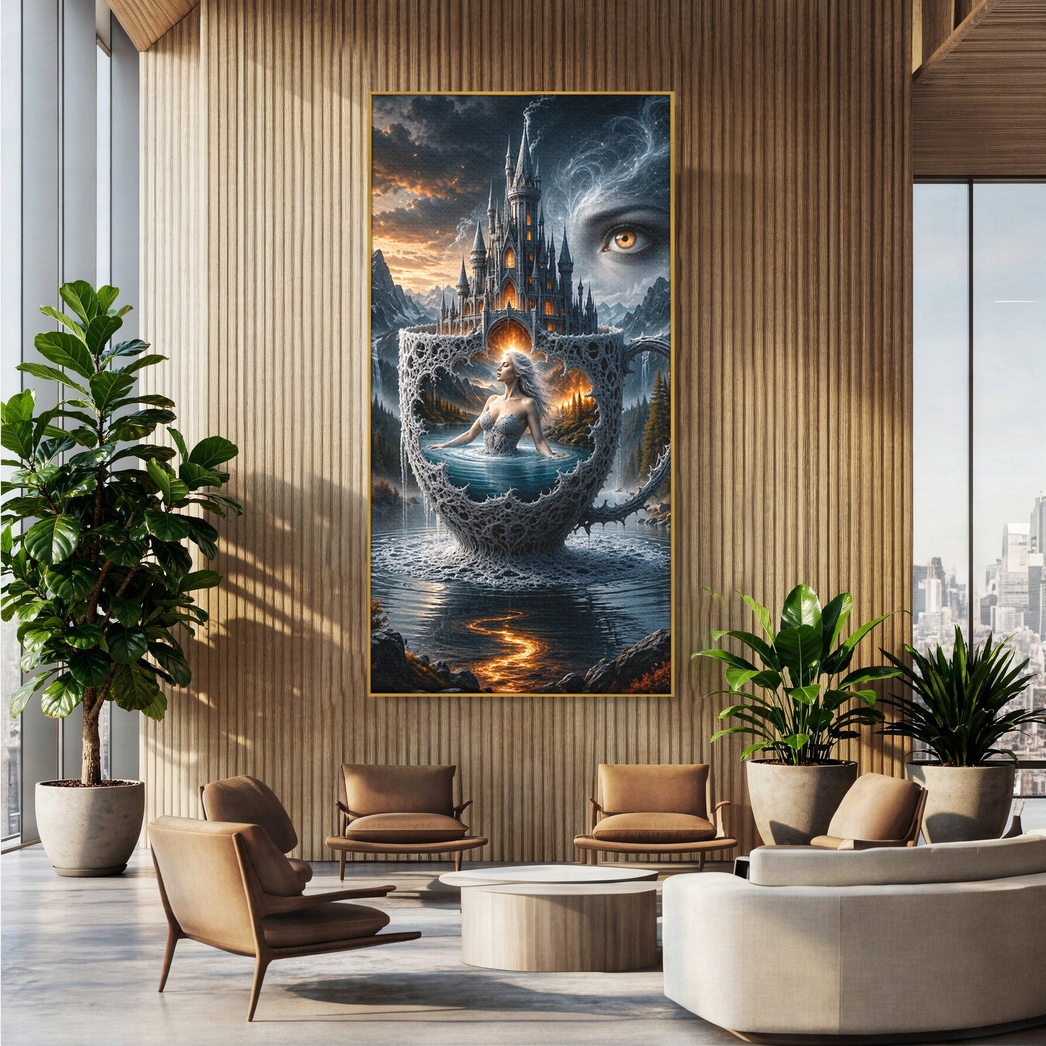 Tablou Canvas Premium LuxCanva® U1091, Castelul Din Ceasca, Fantezie, Peisaj, Mister, Castel, Dormitor, Culori Vibrante