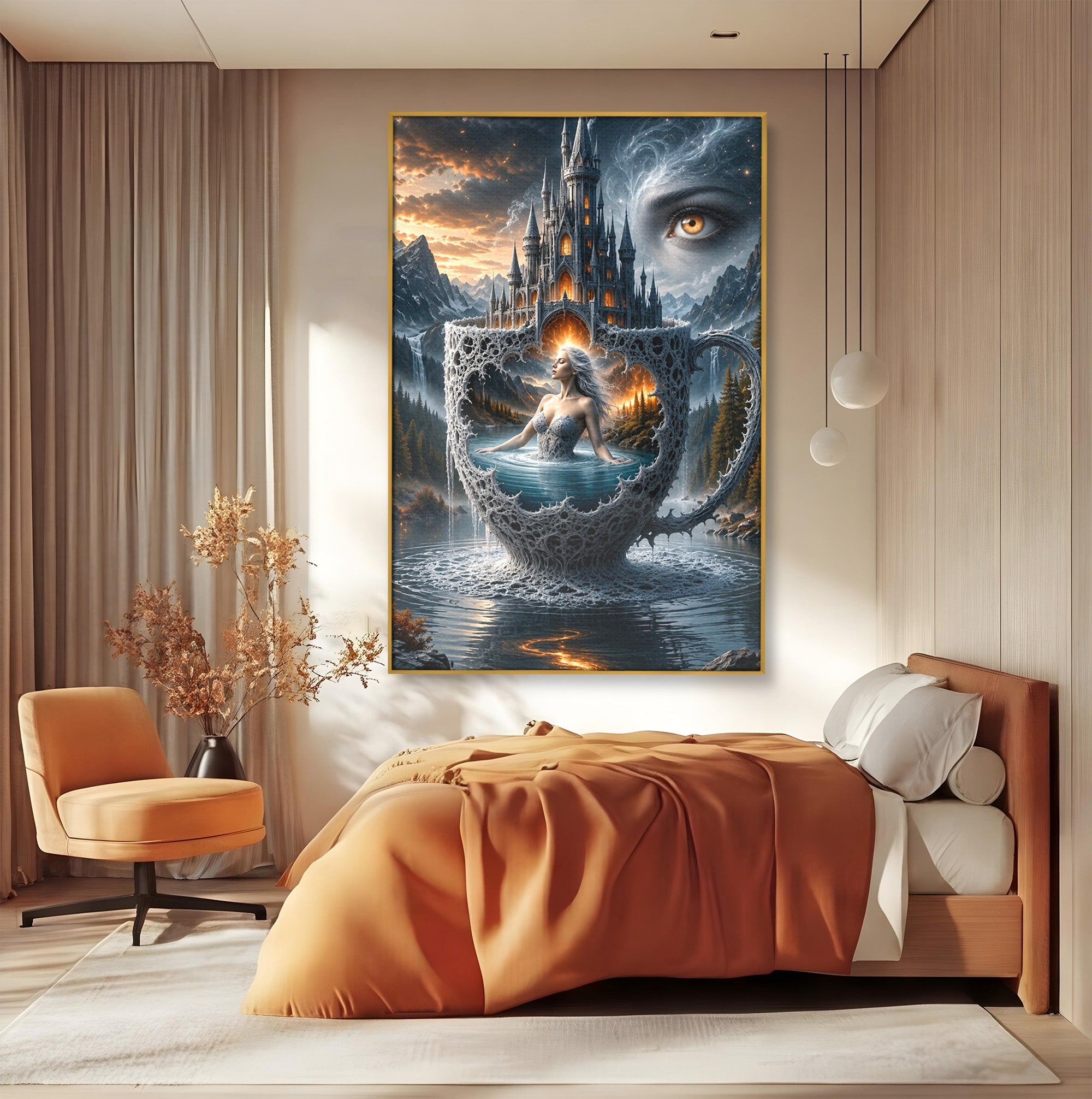 Tablou Canvas Premium LuxCanva® U1091, Castelul Din Ceasca, Fantezie, Peisaj, Mister, Castel, Dormitor, Culori Vibrante