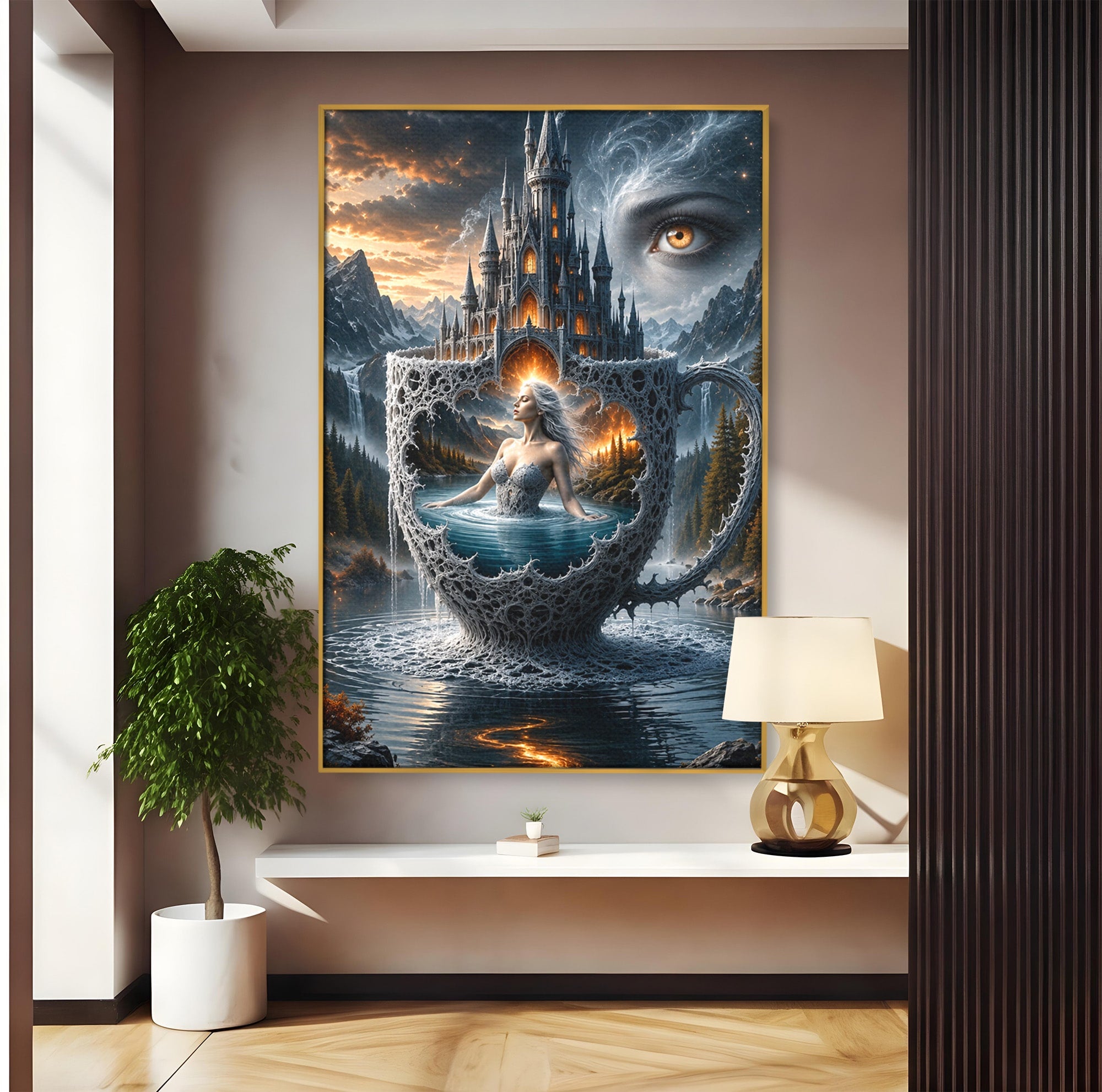 Tablou Canvas Premium LuxCanva® U1091, Castelul Din Ceasca, Fantezie, Peisaj, Mister, Castel, Dormitor, Culori Vibrante